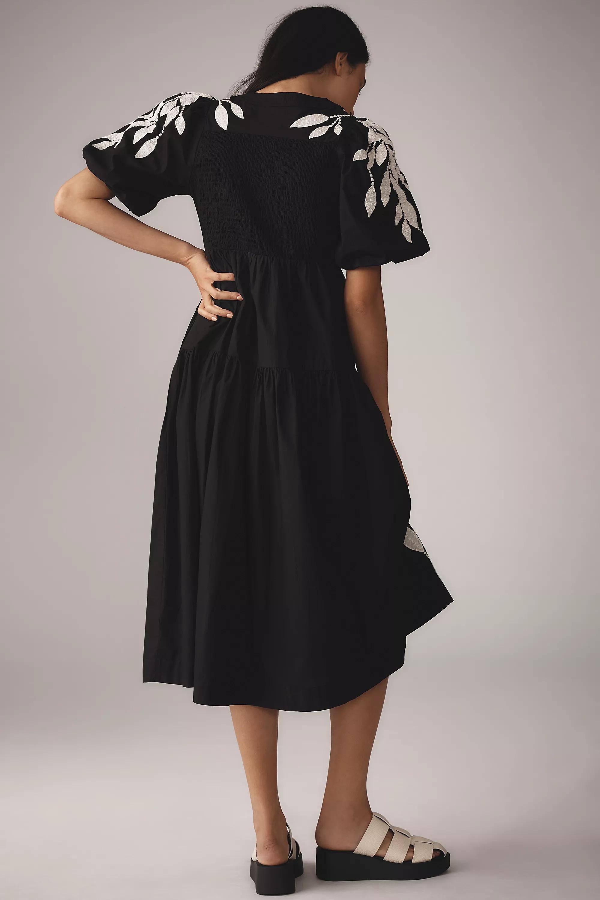 Anthropologie Embroidered Shirt Dress, Black, , large image number 1