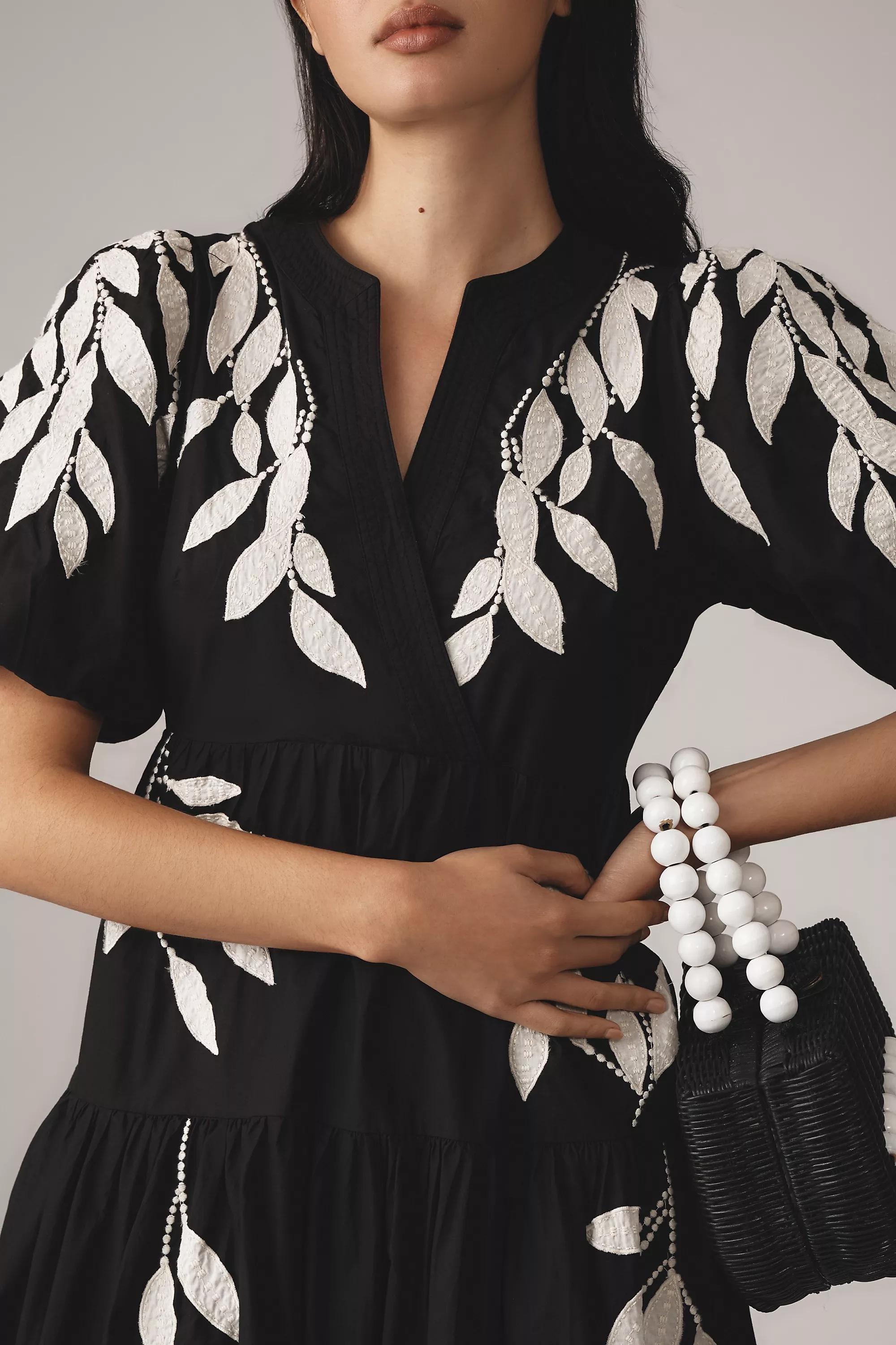 Anthropologie Embroidered Shirt Dress, Black, , large image number 2