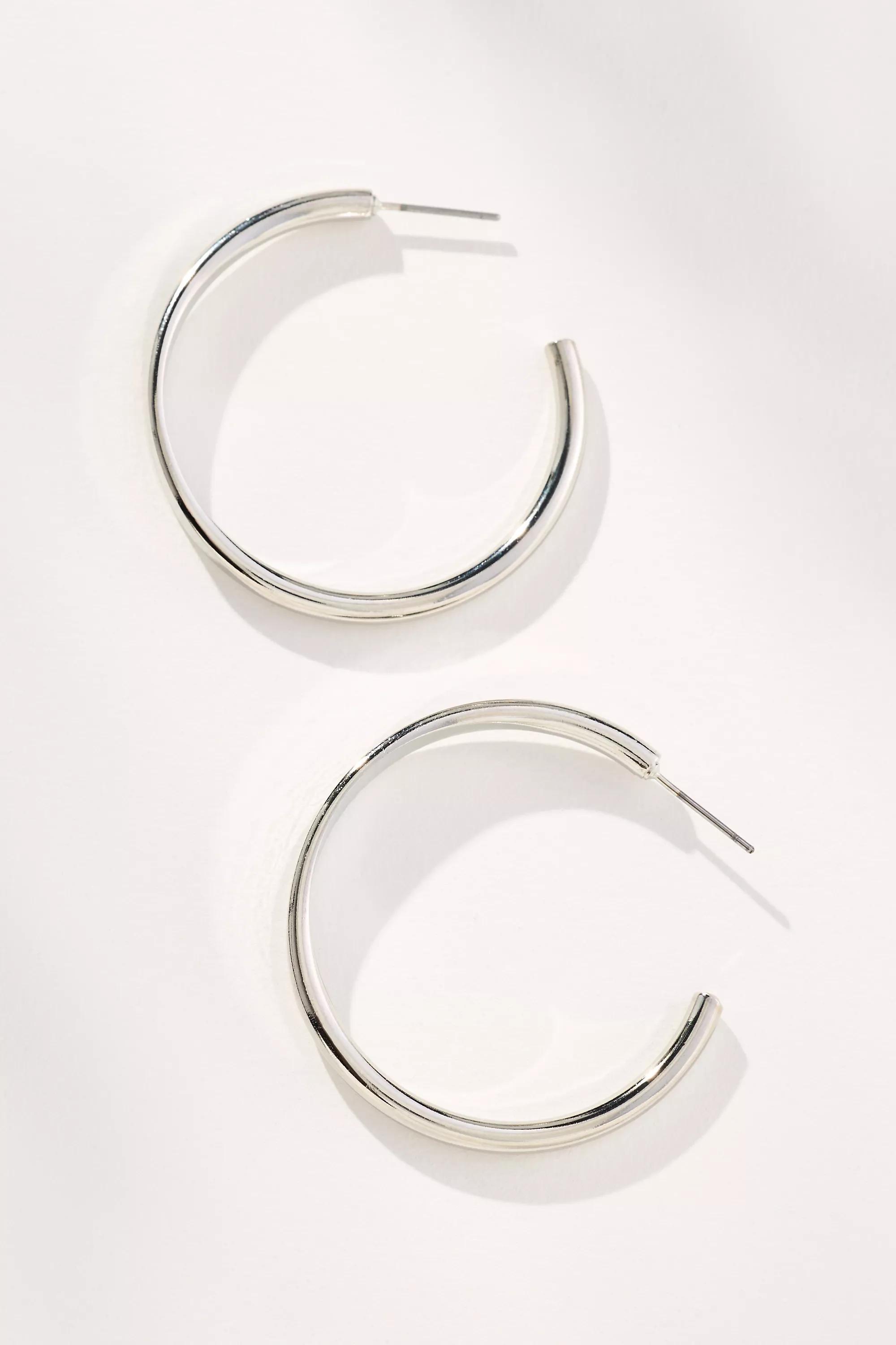 Thin Rocker Hoop Earrings, Silver, A501_0007, large image number 0