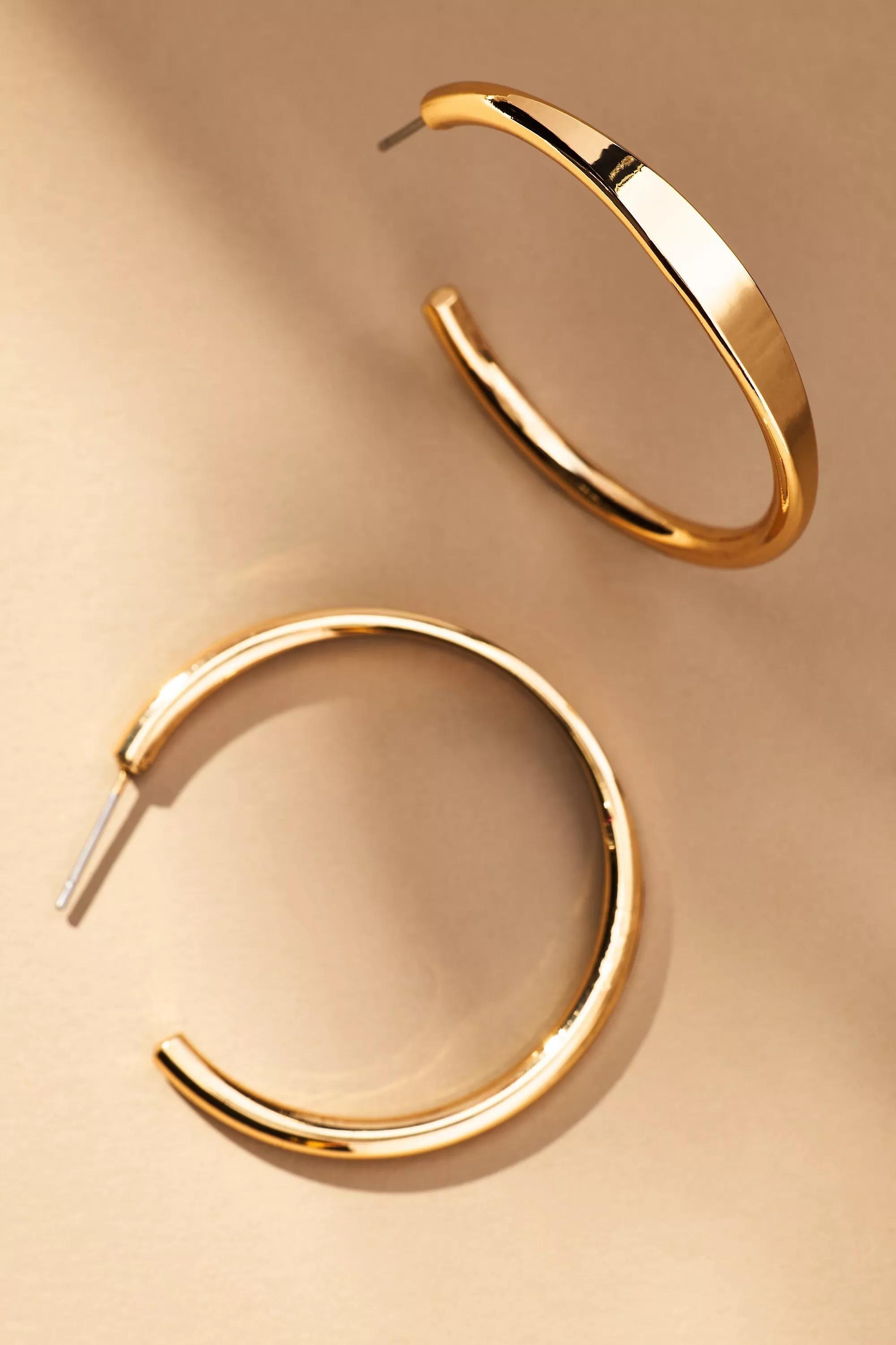 Thin Rocker Hoop Earrings, Gold, A501_0070, large image number 2