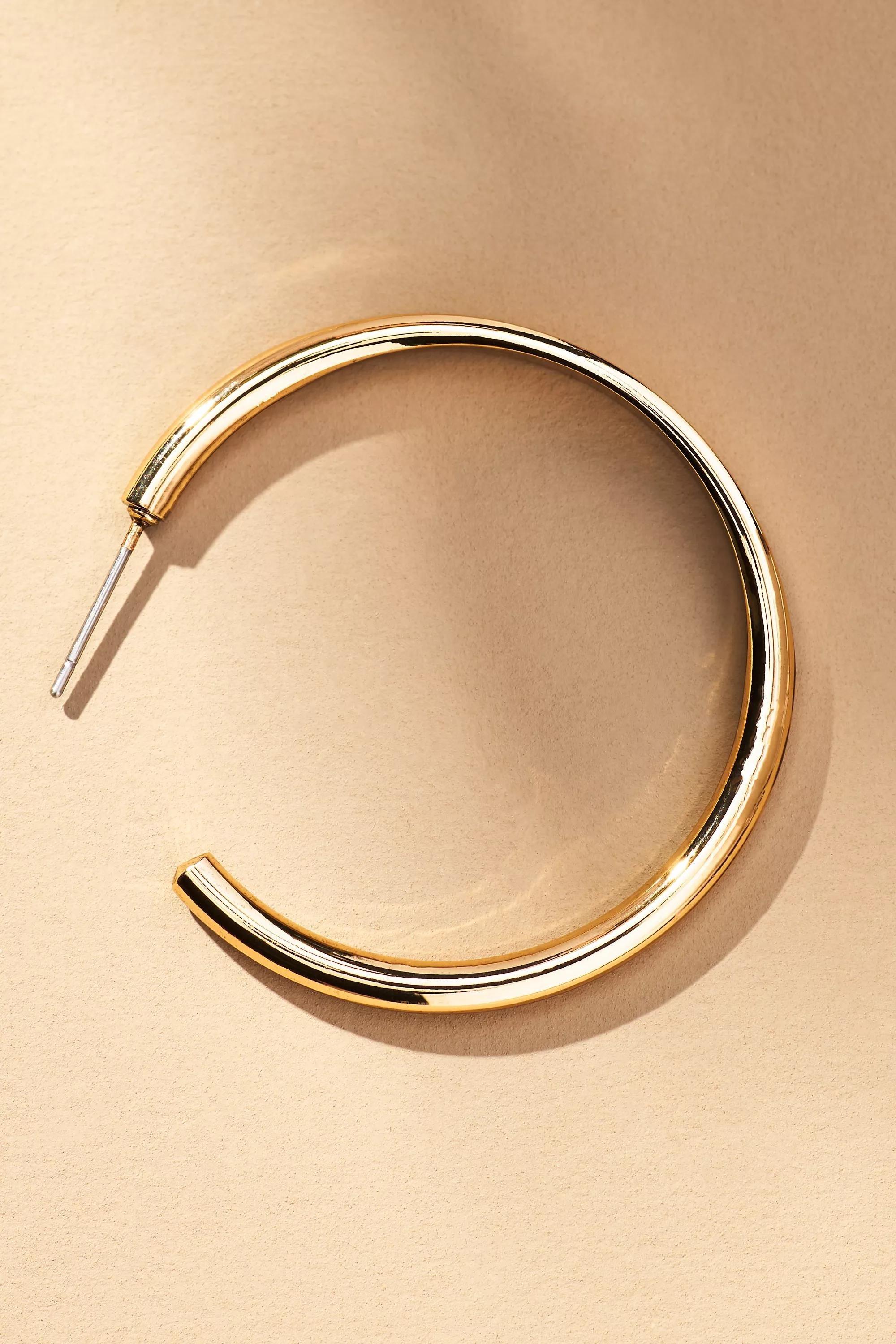 Thin Rocker Hoop Earrings, Gold, A501_0070, large image number 4