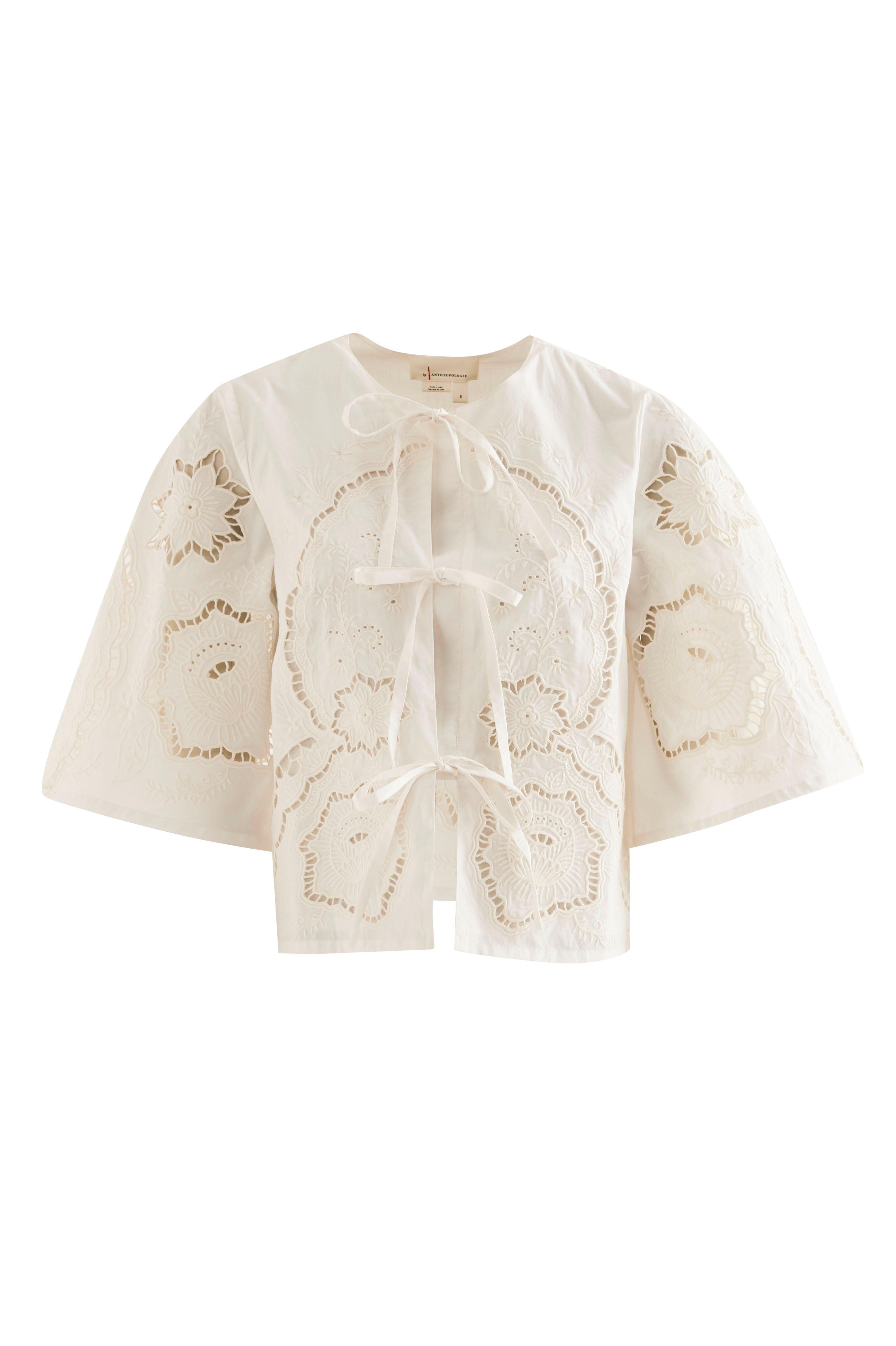 Fe Cutwork Poplin Tie Blouse, Multicolour, , large image number 0