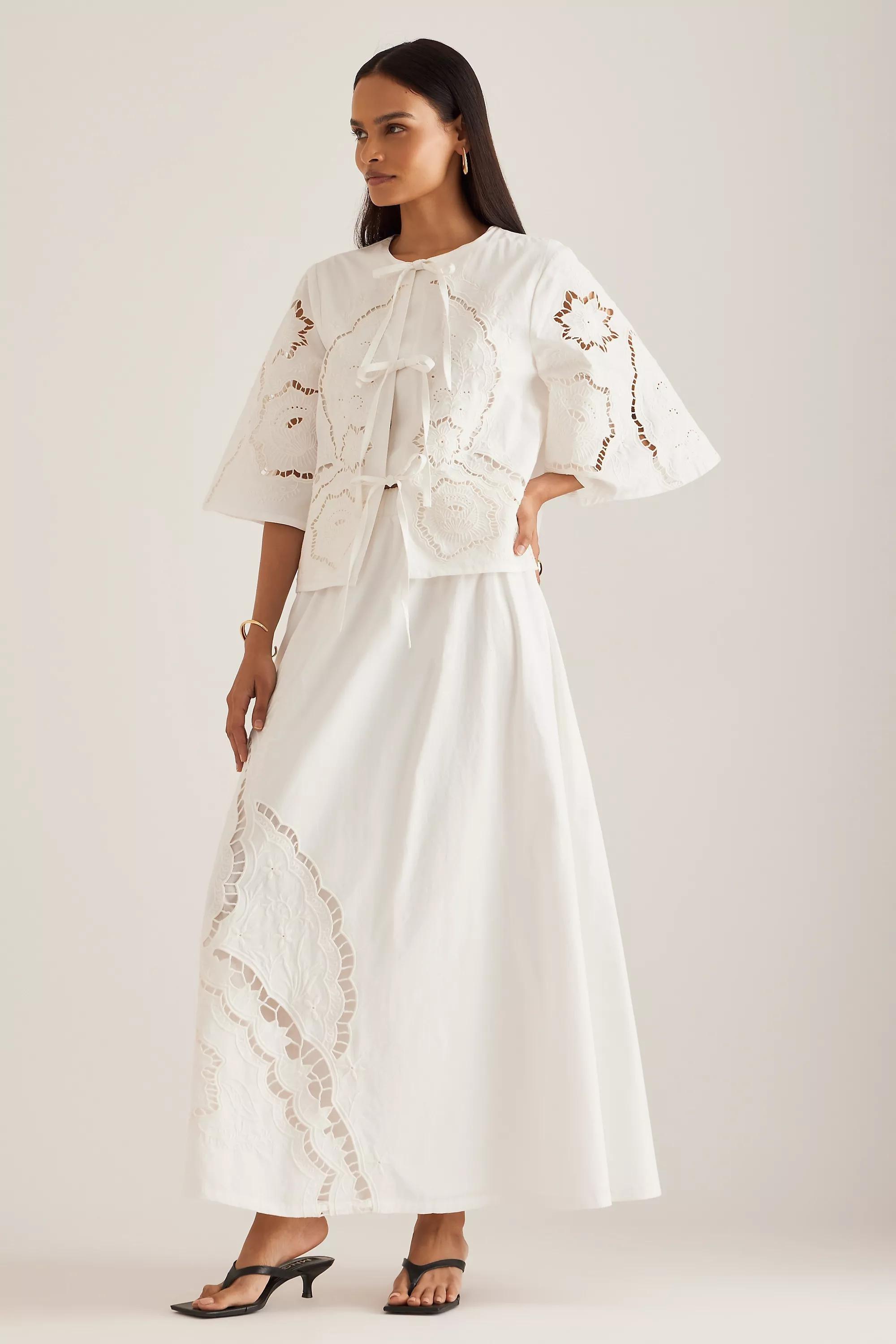 Fe Cutwork Poplin Tie Blouse, Multicolour, , large image number 0