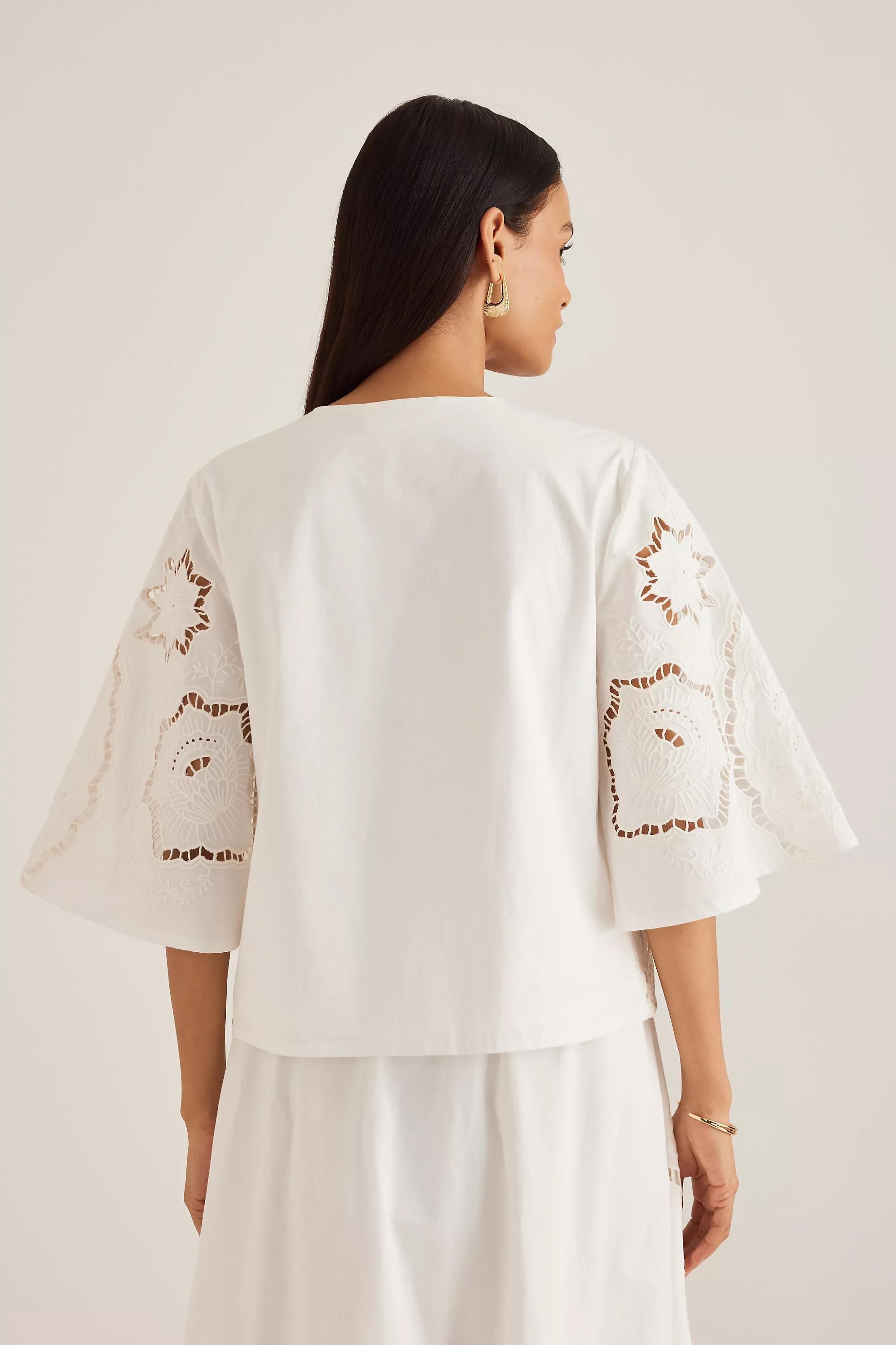 Fe Cutwork Poplin Tie Blouse, Multicolour, , large image number 1