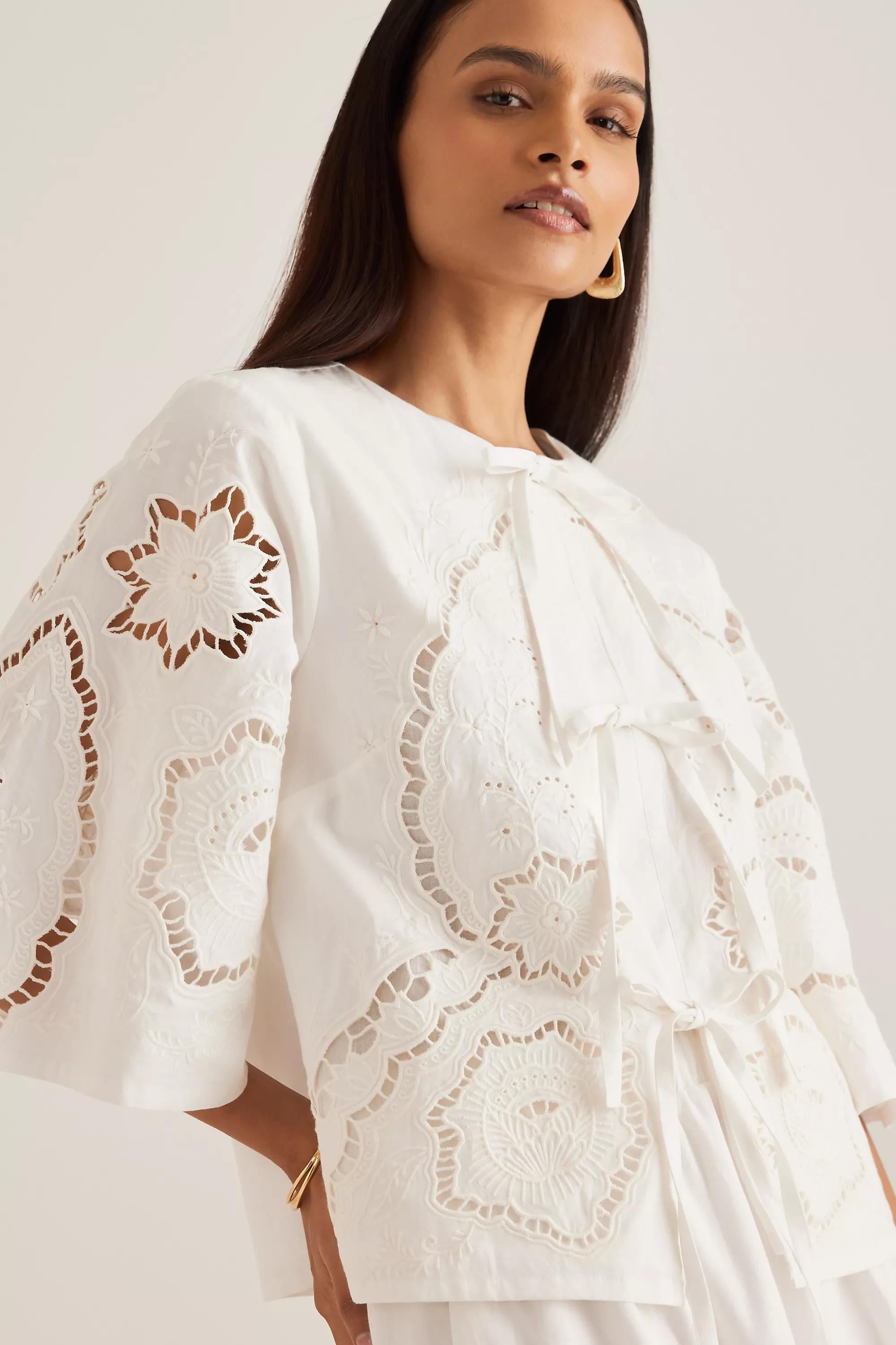 Fe Cutwork Poplin Tie Blouse, Multicolour, , large image number 2