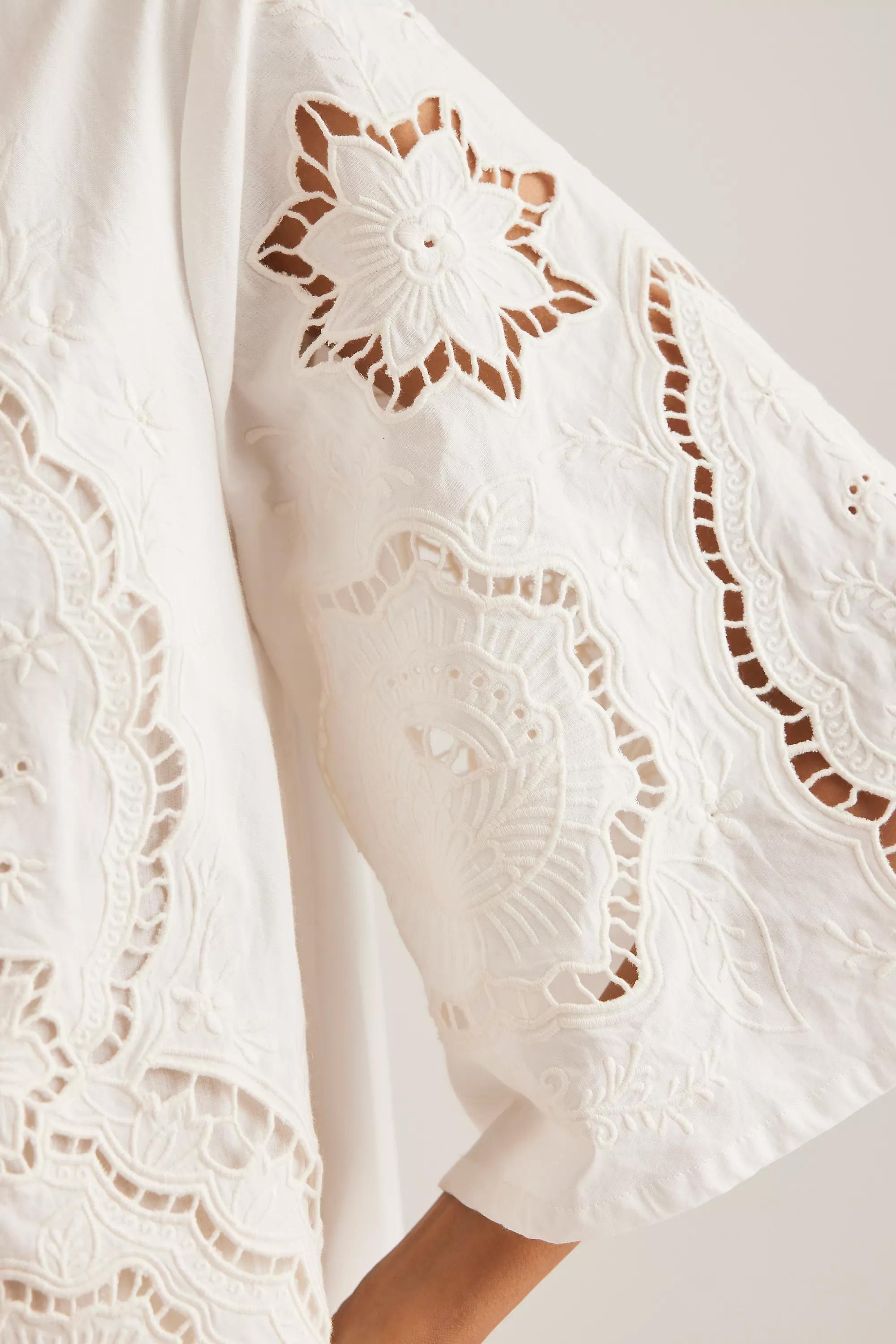 Fe Cutwork Poplin Tie Blouse, Multicolour, , large image number 5