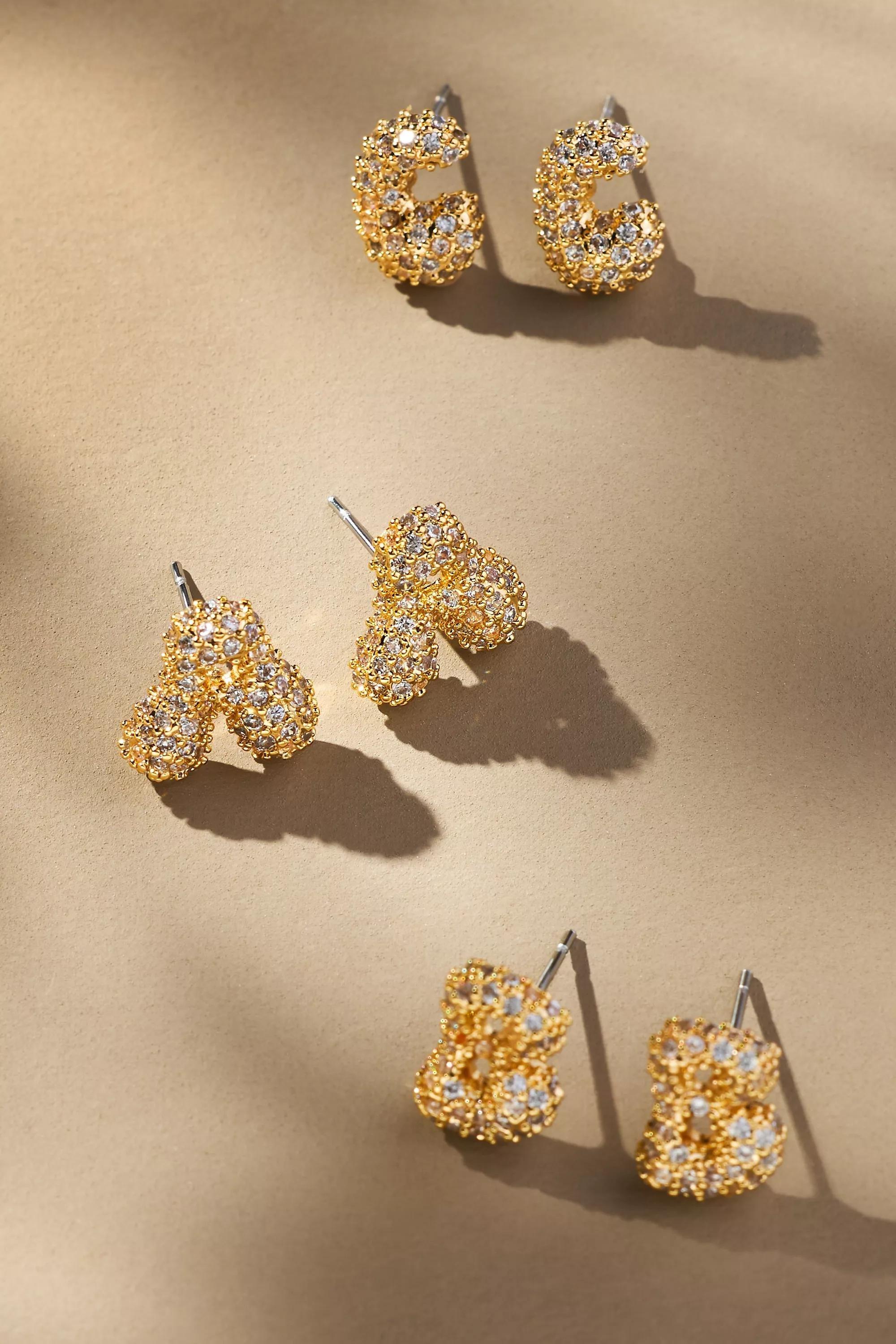Anthropologie H Bubble Letter Monogram Earrings, Gold, A501_0908, large image number 1