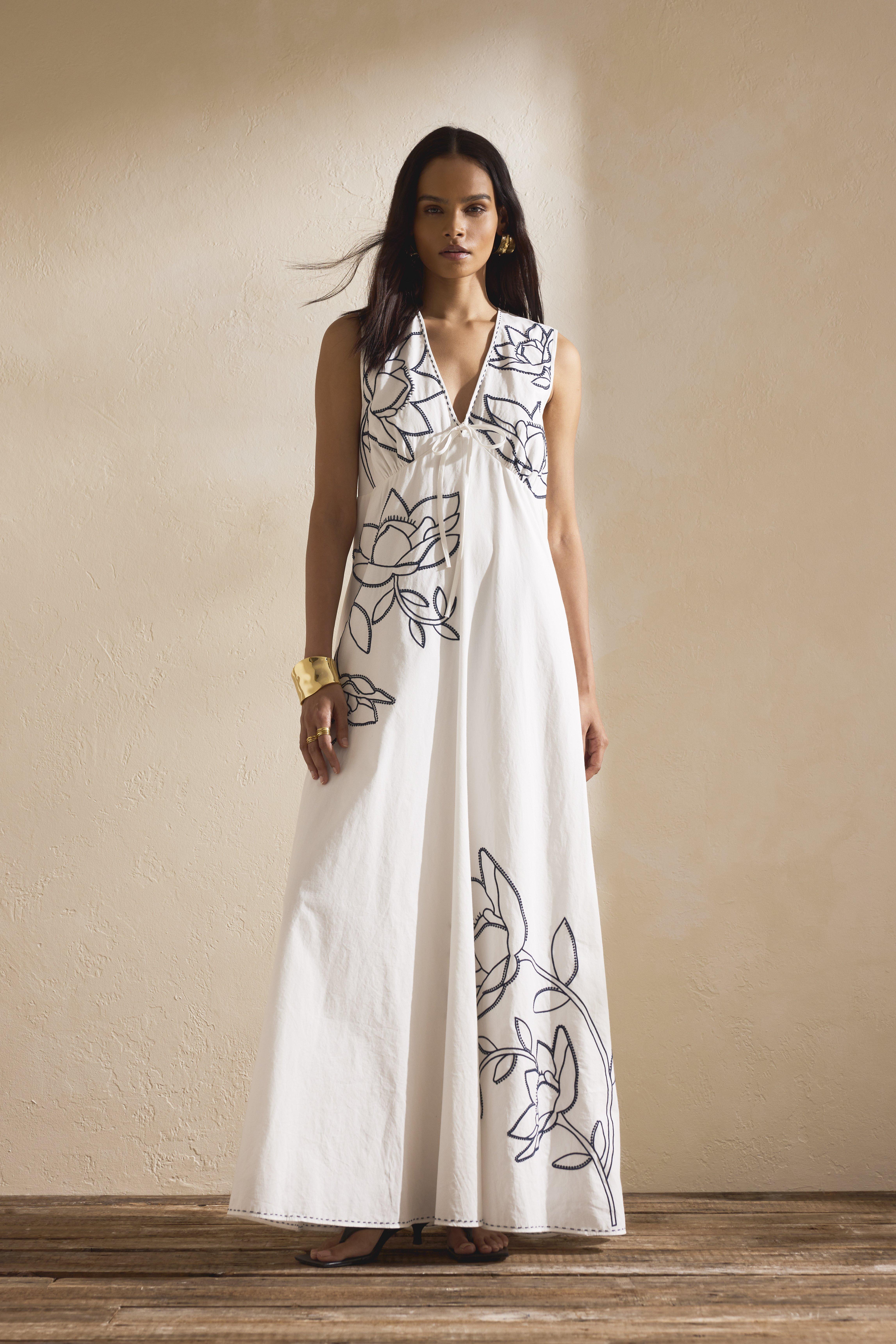 Fe Floral Embroidered Pop Dress, White, , large image number 0