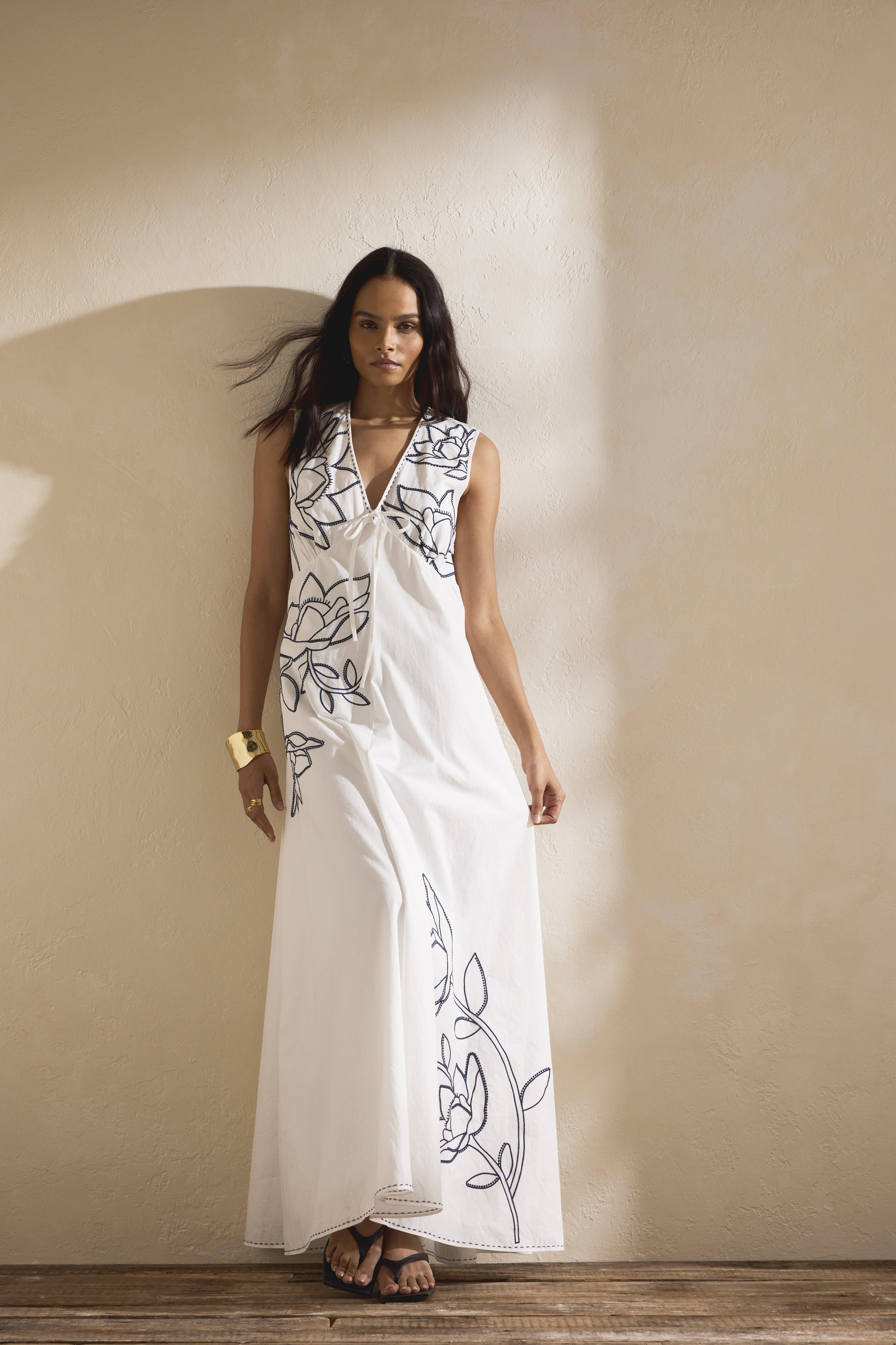 Fe Floral Embroidered Pop Dress, White, , large image number 1