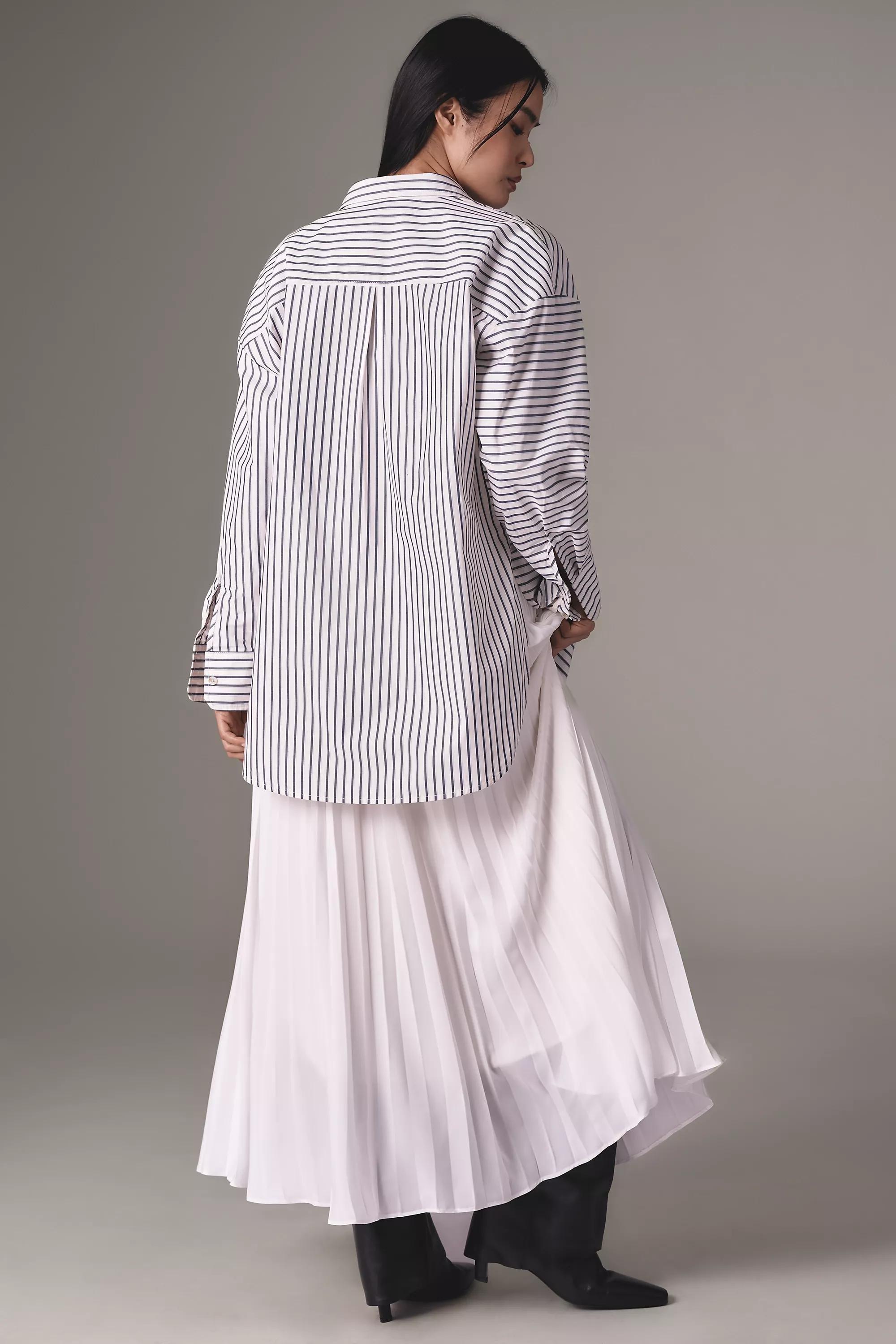 Anthropologie Striped Shirt Dress, Ivory, , large image number 1