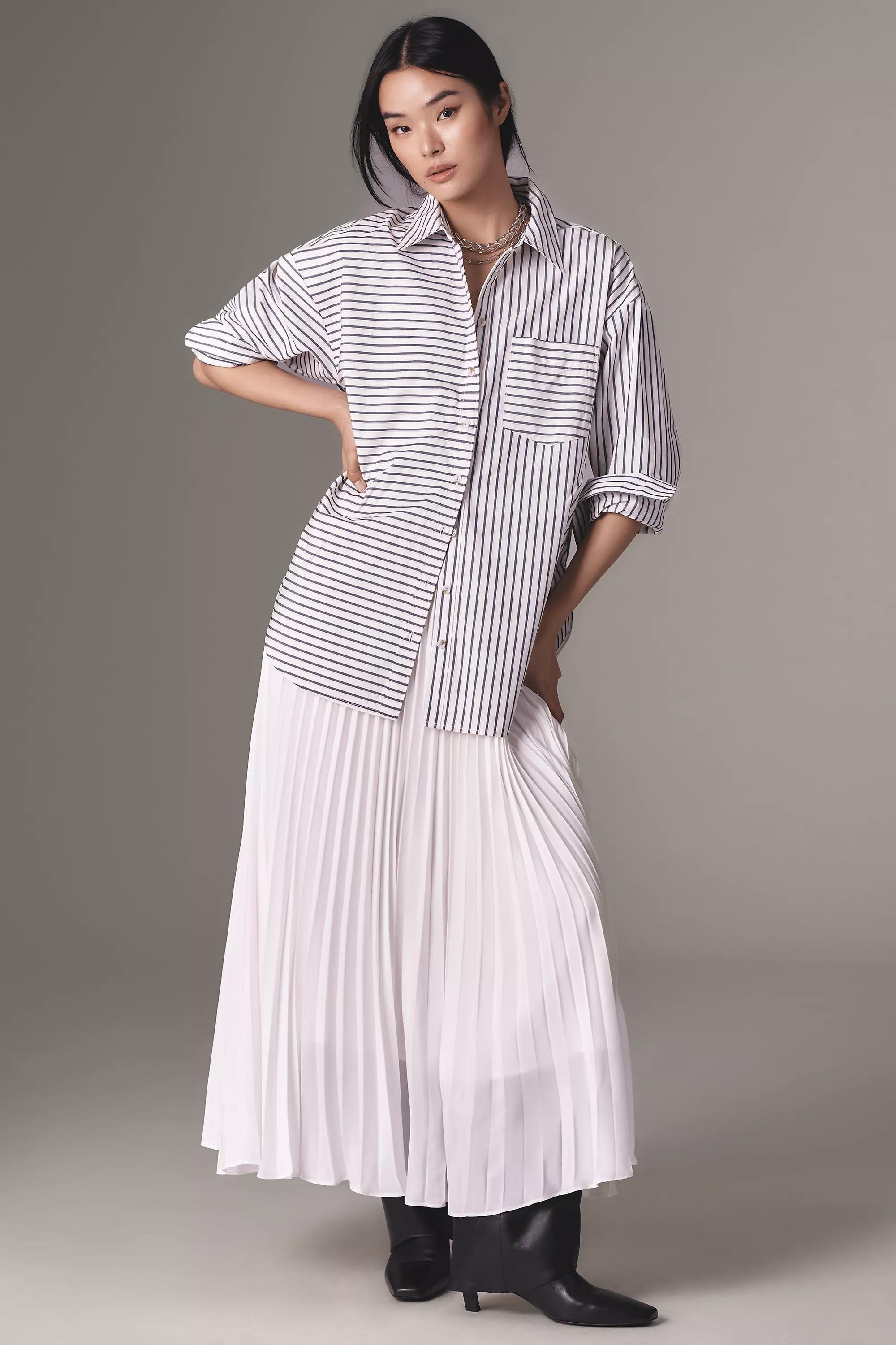 Anthropologie Striped Shirt Dress, Ivory, , large image number 3