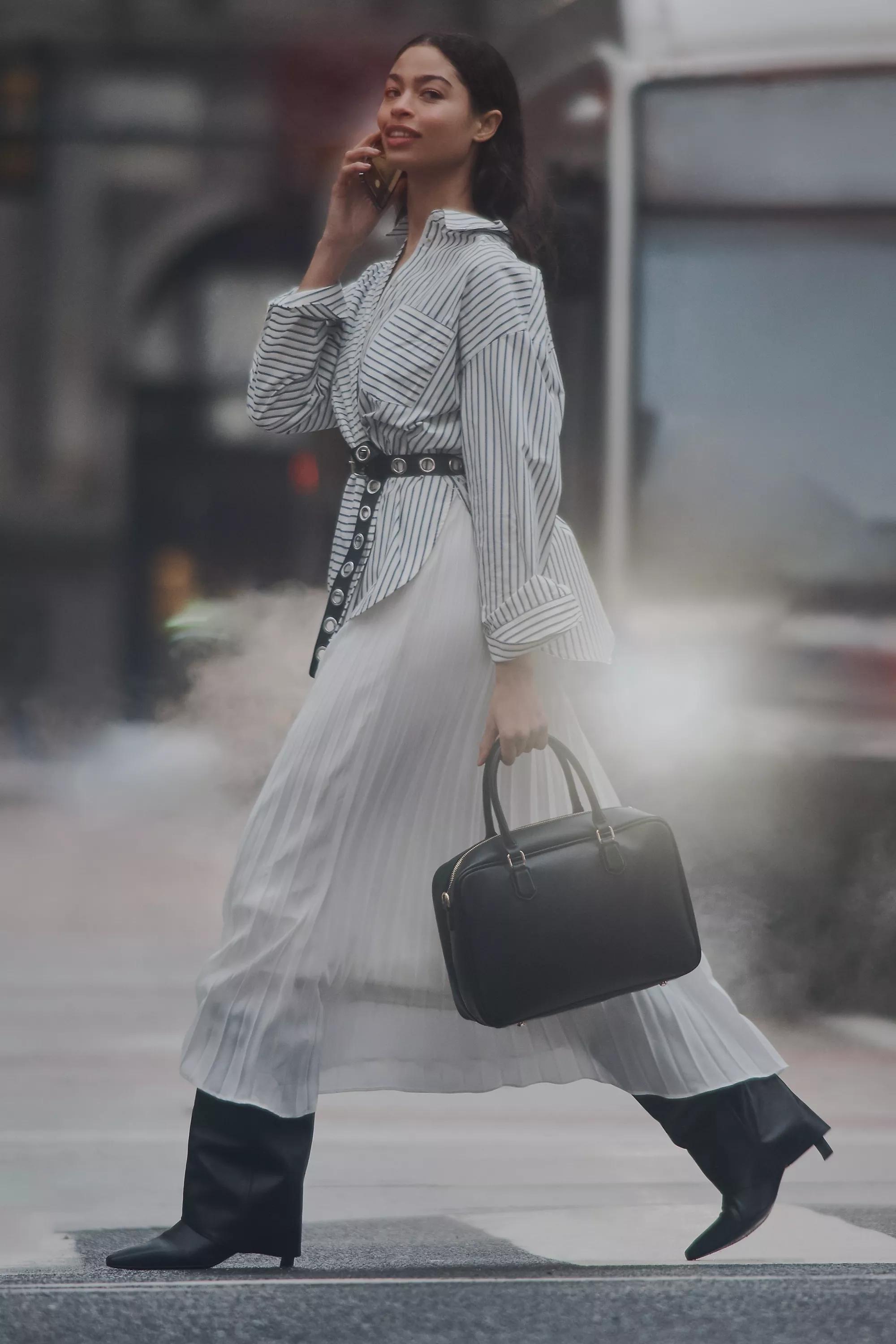 Anthropologie Striped Shirt Dress, Ivory, A501_0011, large image number 4