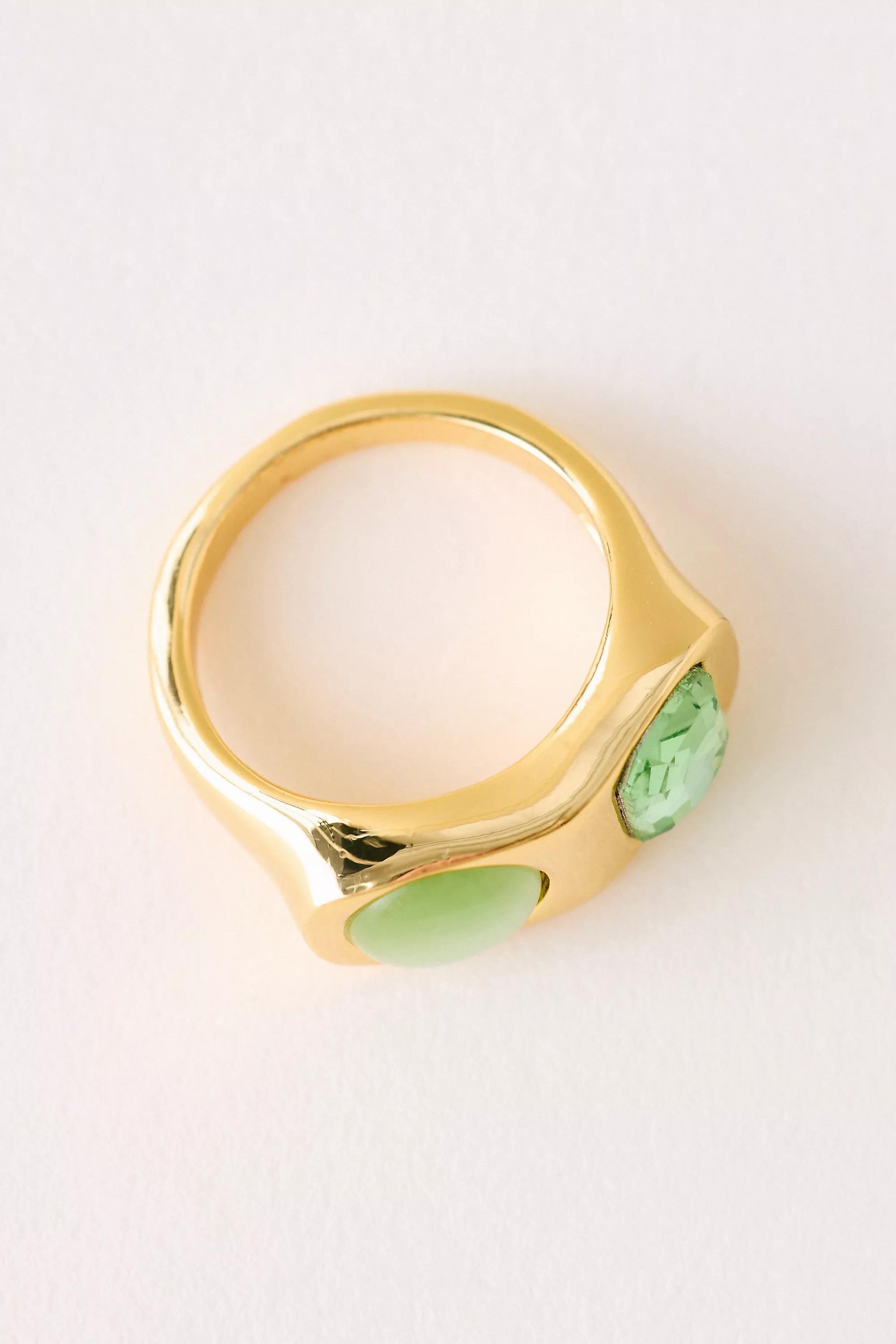 Gold-Plated Stone Ring, Green, A501_0033, large image number 3