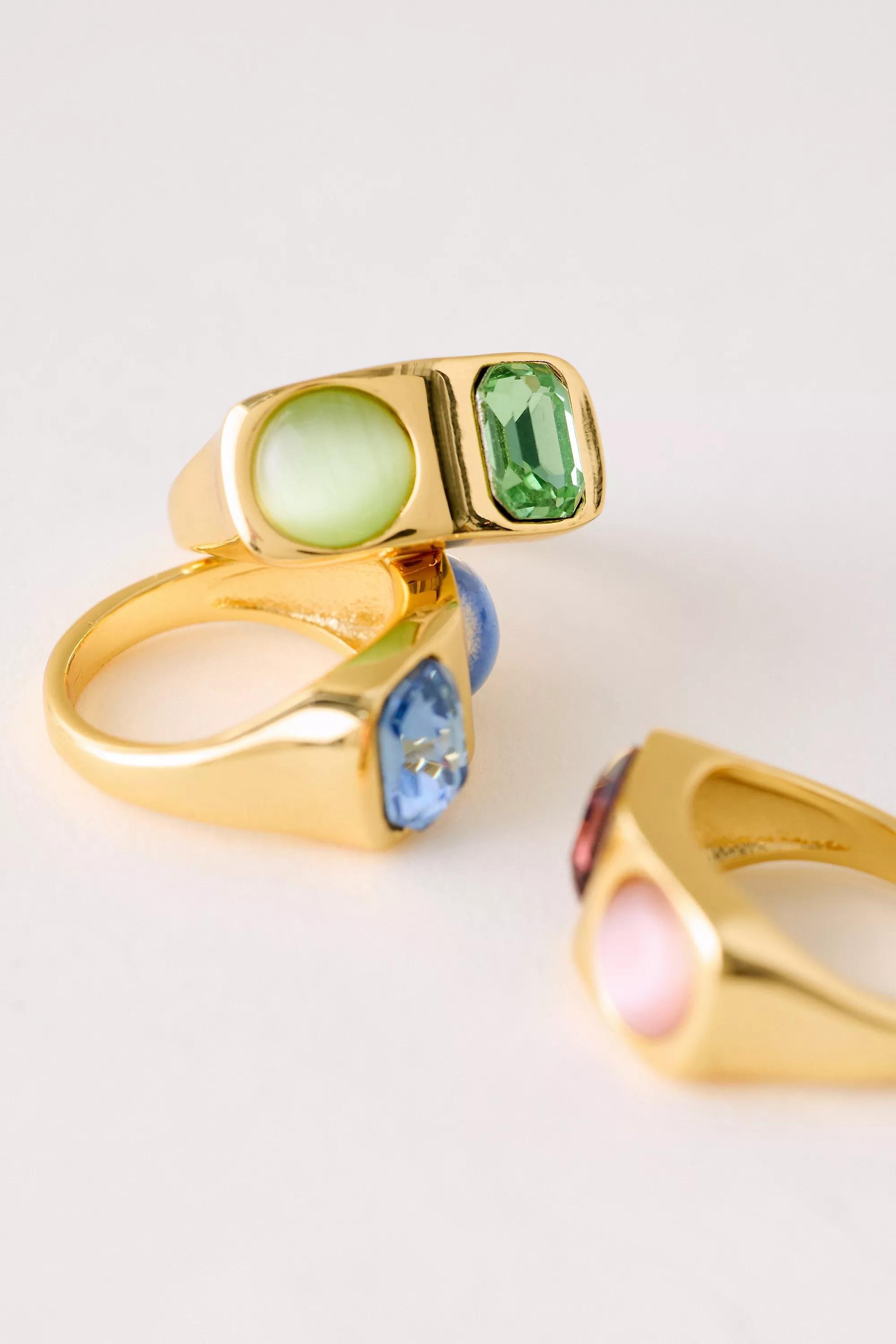 Gold-Plated Stone Ring, Green, A501_0033, large image number 4