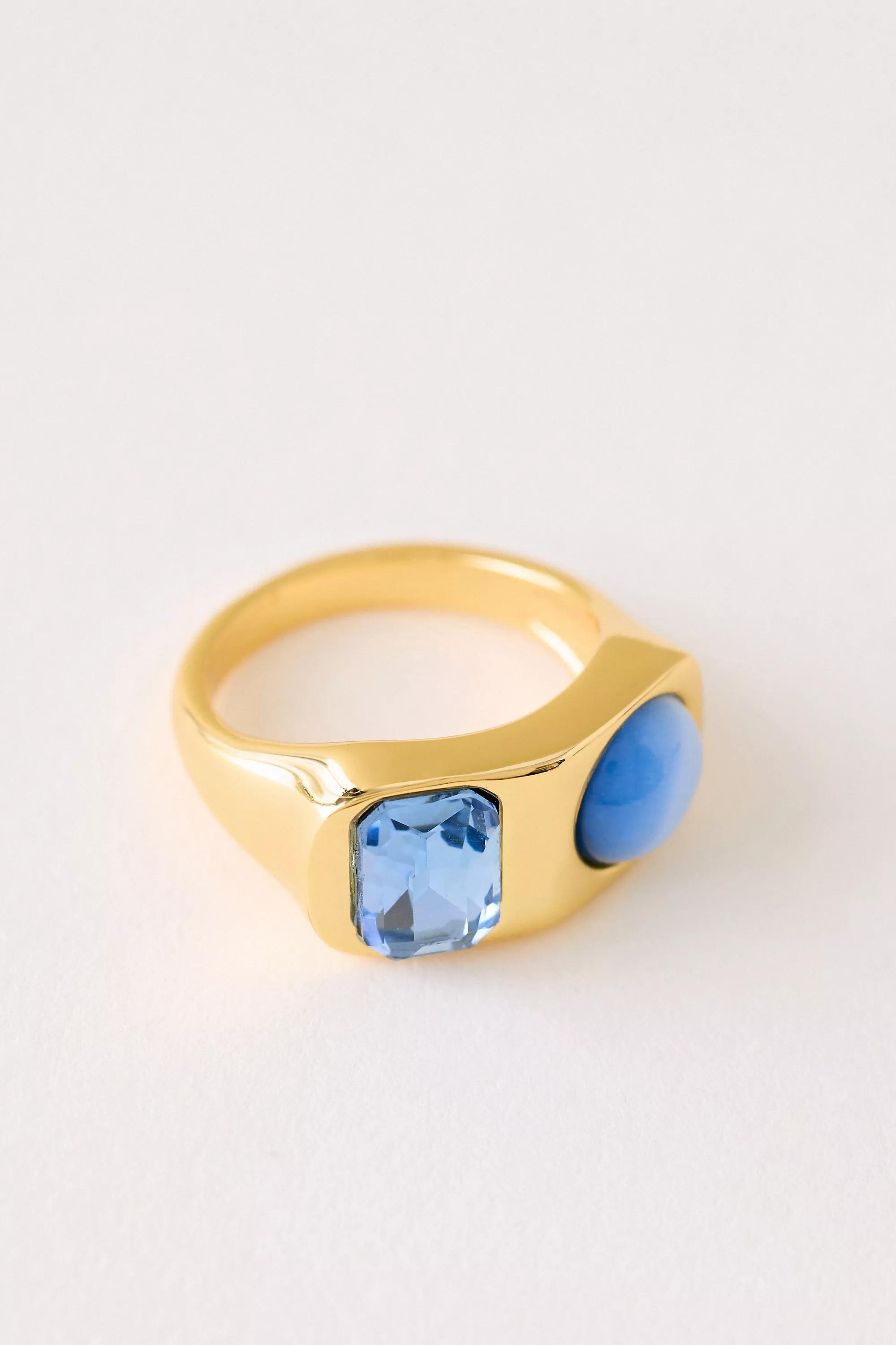 Gold-Plated Stone Ring, Blue, , medium