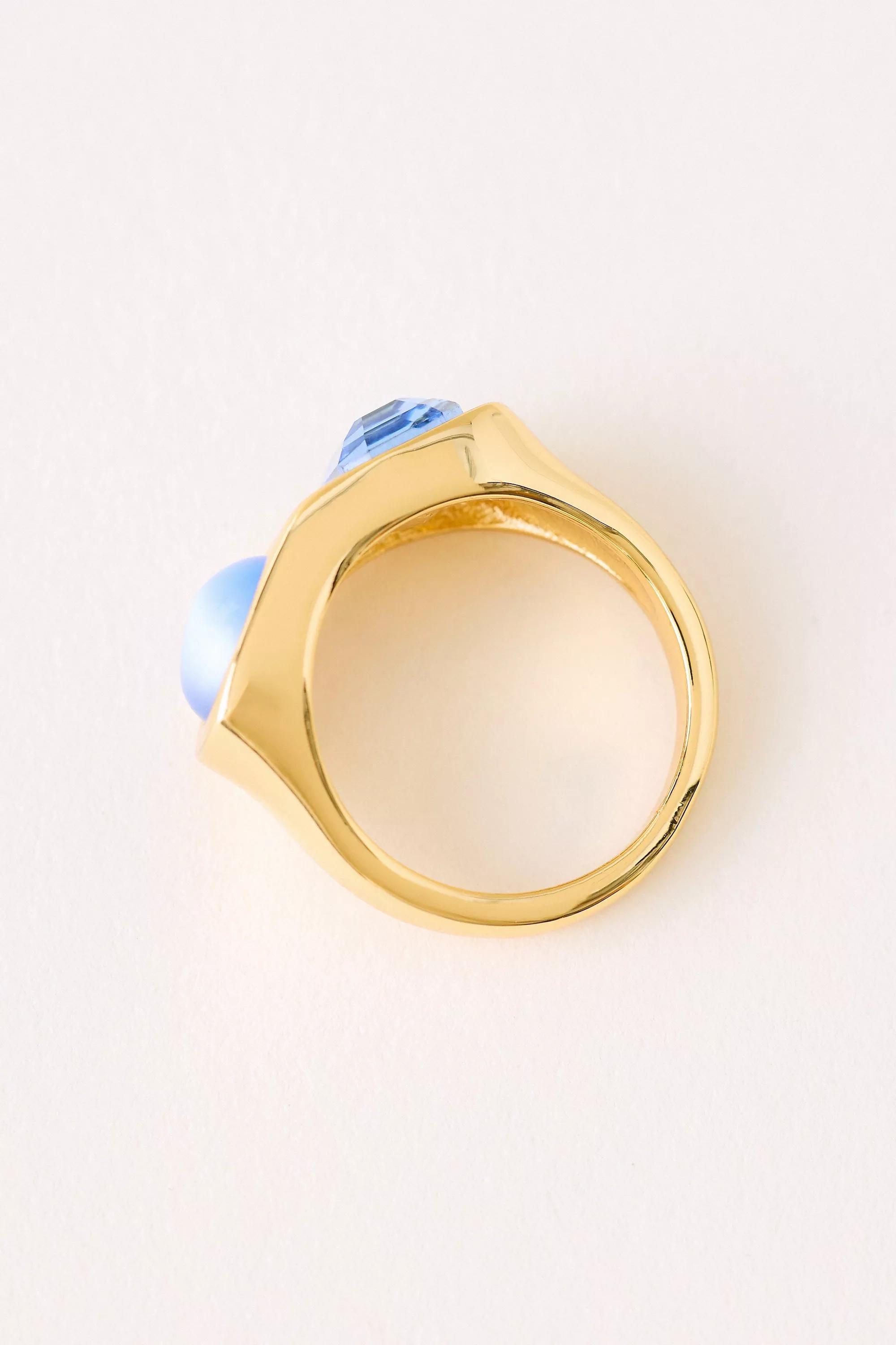 Gold-Plated Stone Ring, Blue, A501_0040, large image number 3