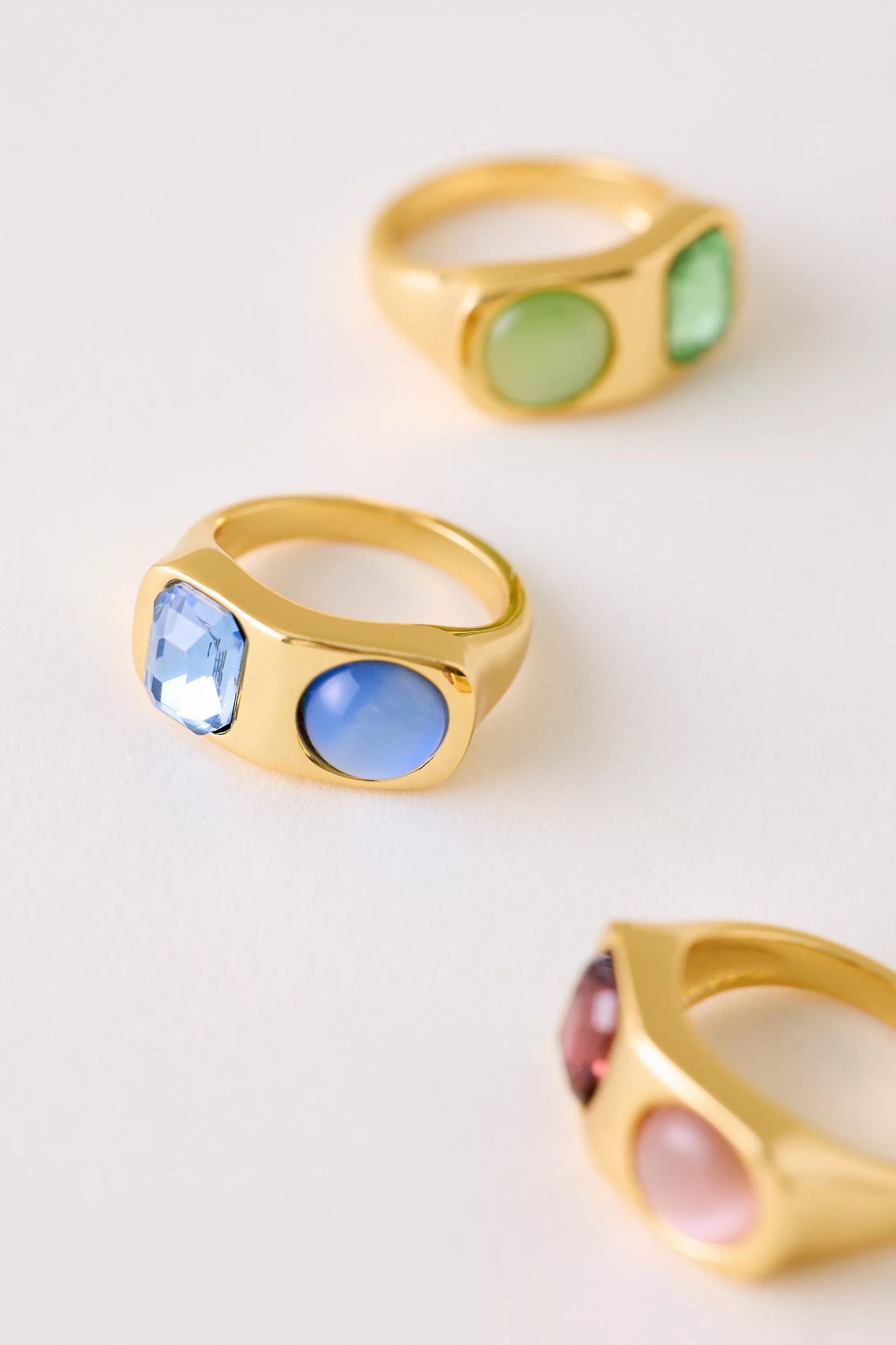 Gold-Plated Stone Ring, Blue, A501_0040, large image number 4