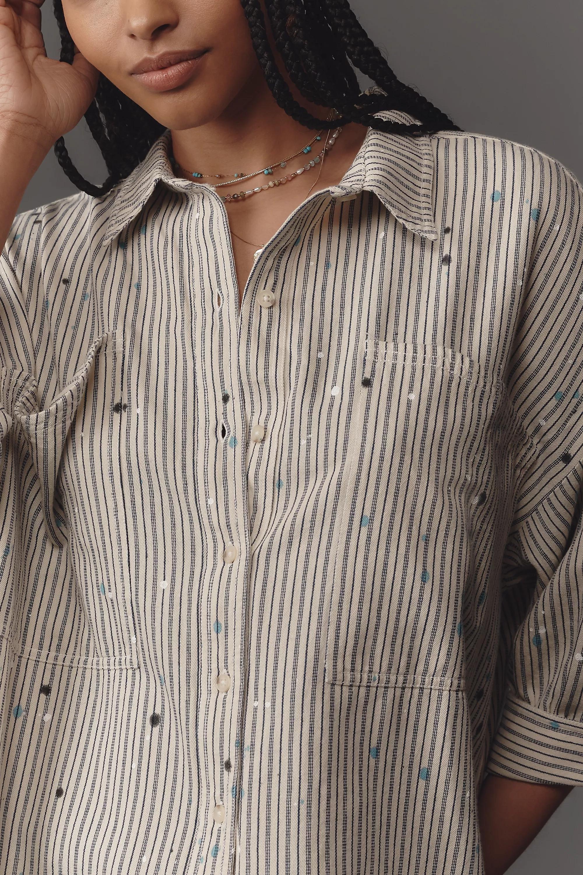 BLUE PATTERN Pilcro Studio Smock Buttondown Shirt, , large image number 4