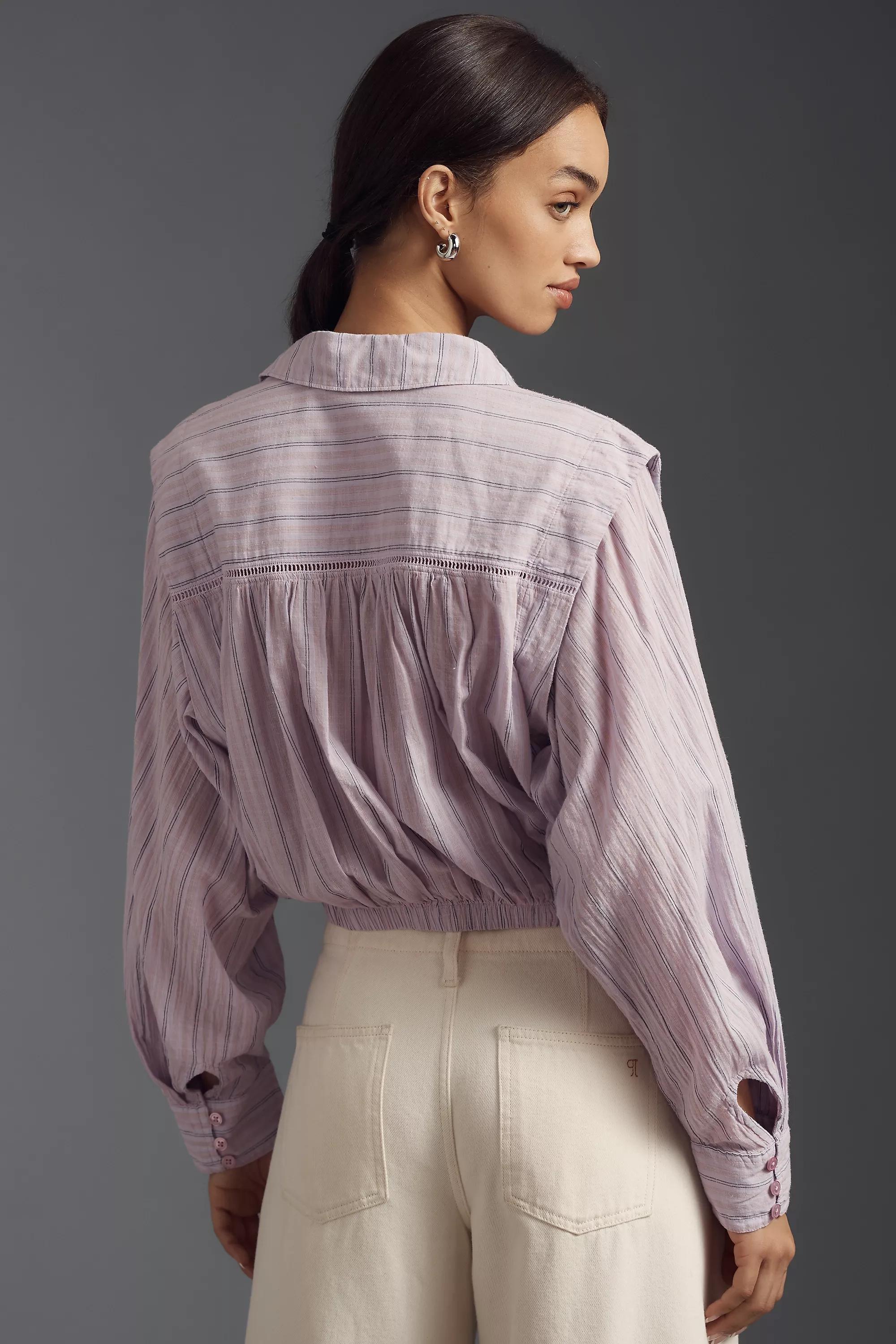 Anthropologie Striped Crop Shirt, Pink, , large image number 1