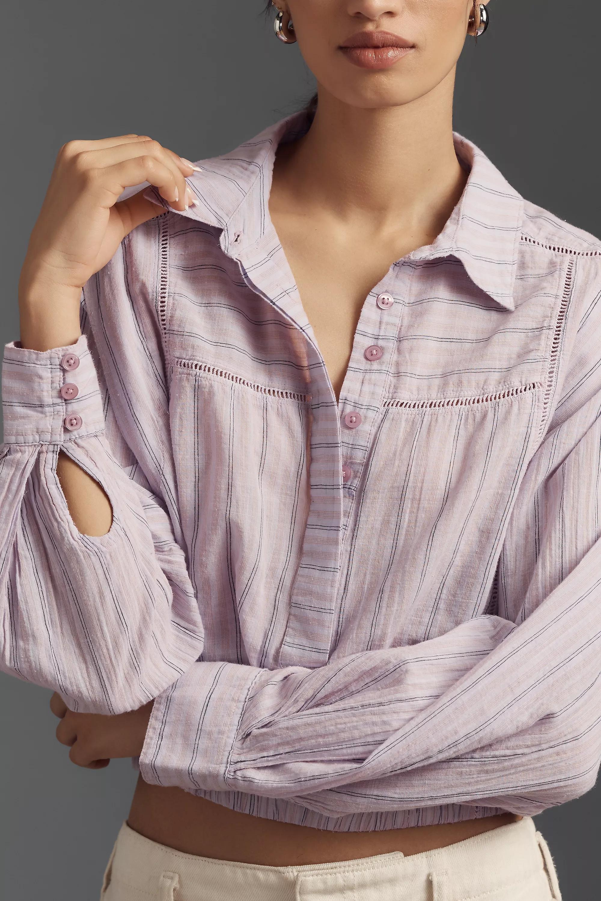 Anthropologie Striped Crop Shirt, Pink, , large image number 2