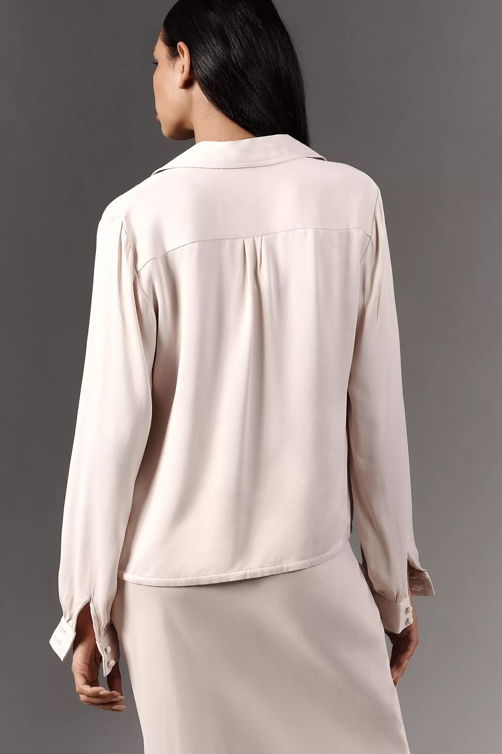 Anthropologie Satin Finish Blouse, White, , large image number 1