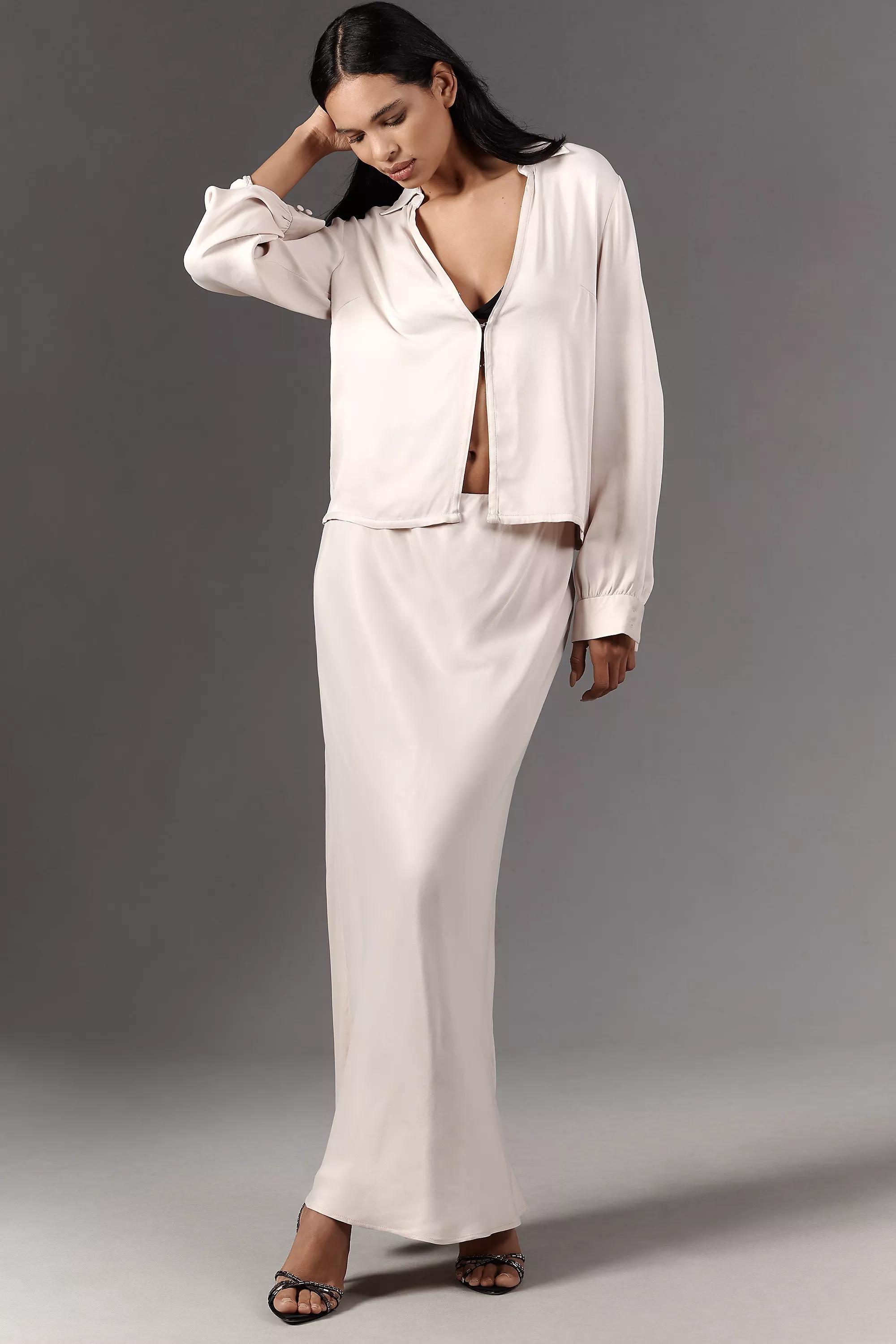 Anthropologie Satin Finish Blouse, White, , large image number 2