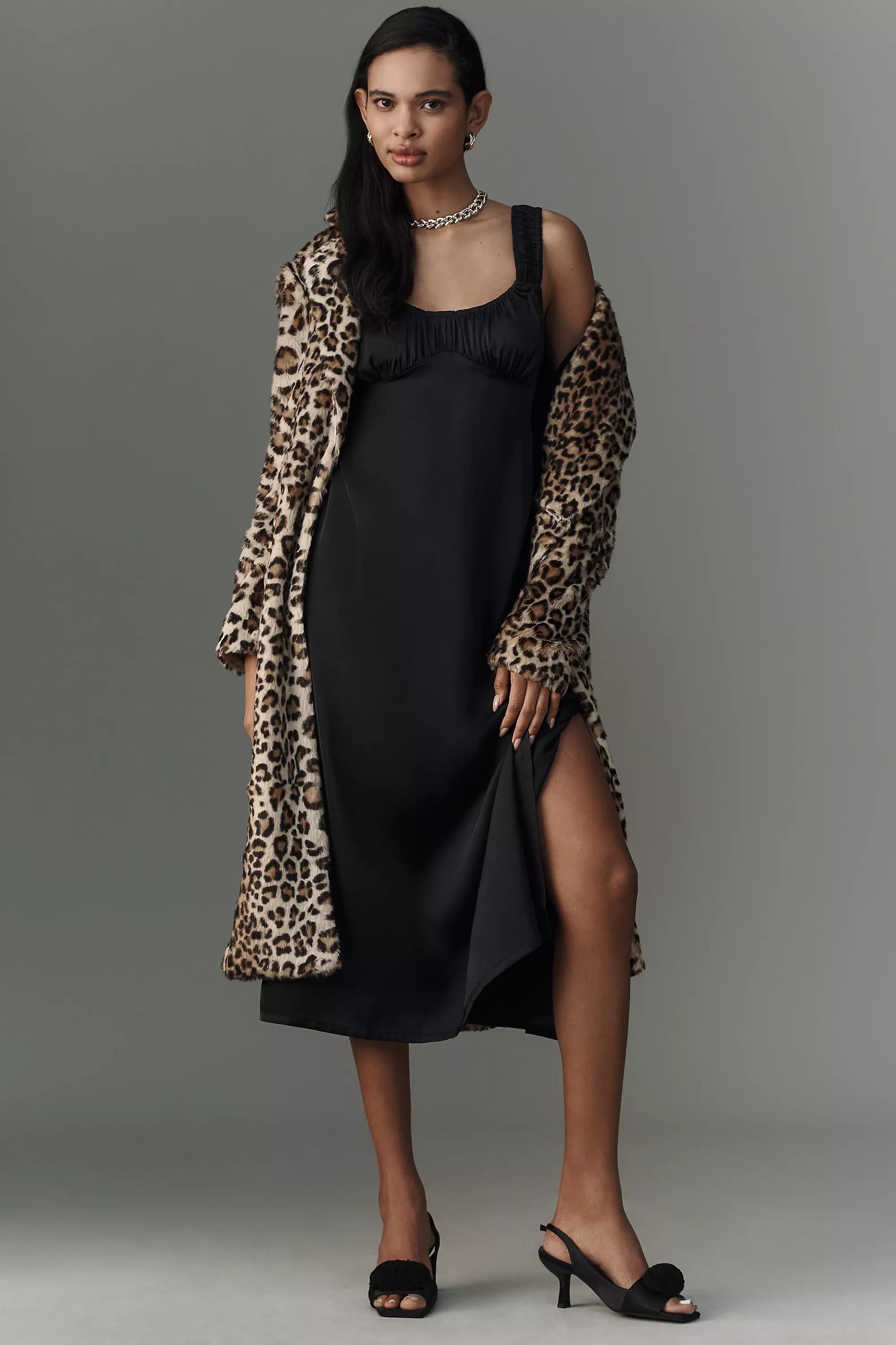Anthropologie Animal Print Slip Brunch Midi, Black, , large image number 0