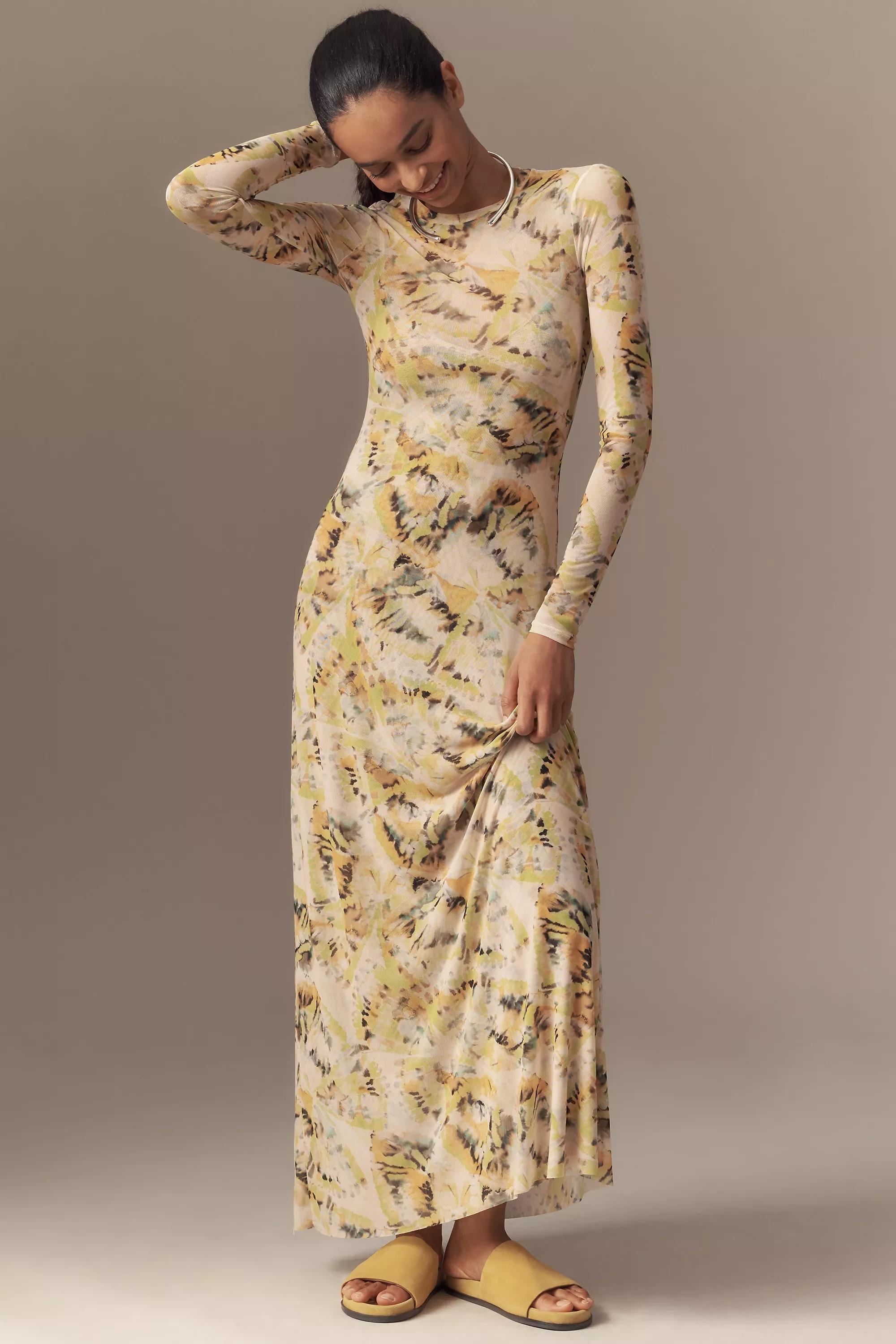 Green Pattern Afrm Paola Long-Sleeve Crew Neck Maxi Dress, A501_0038, large image number 0