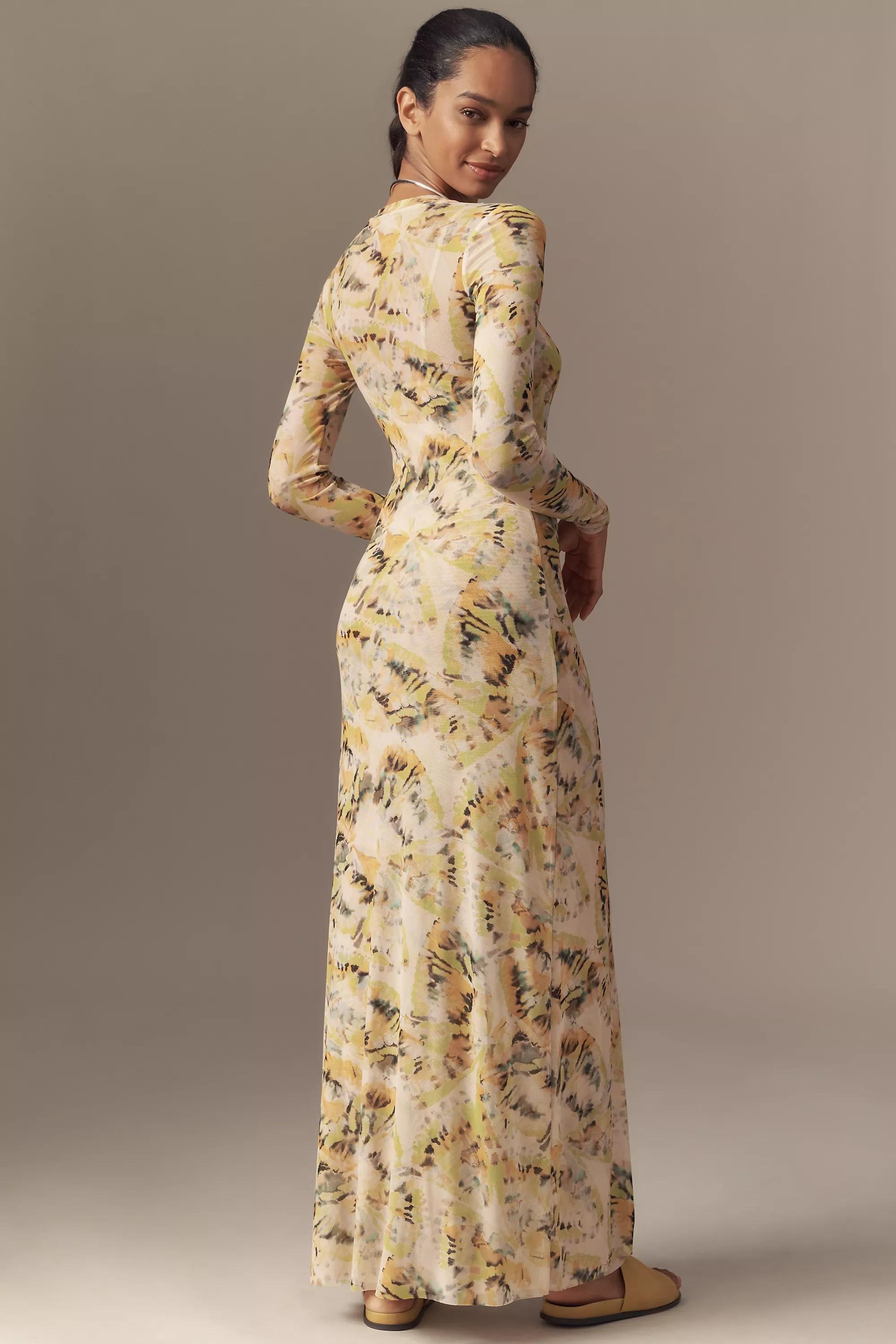 Green Pattern Afrm Paola Long-Sleeve Crew Neck Maxi Dress, A501_0038, large image number 1