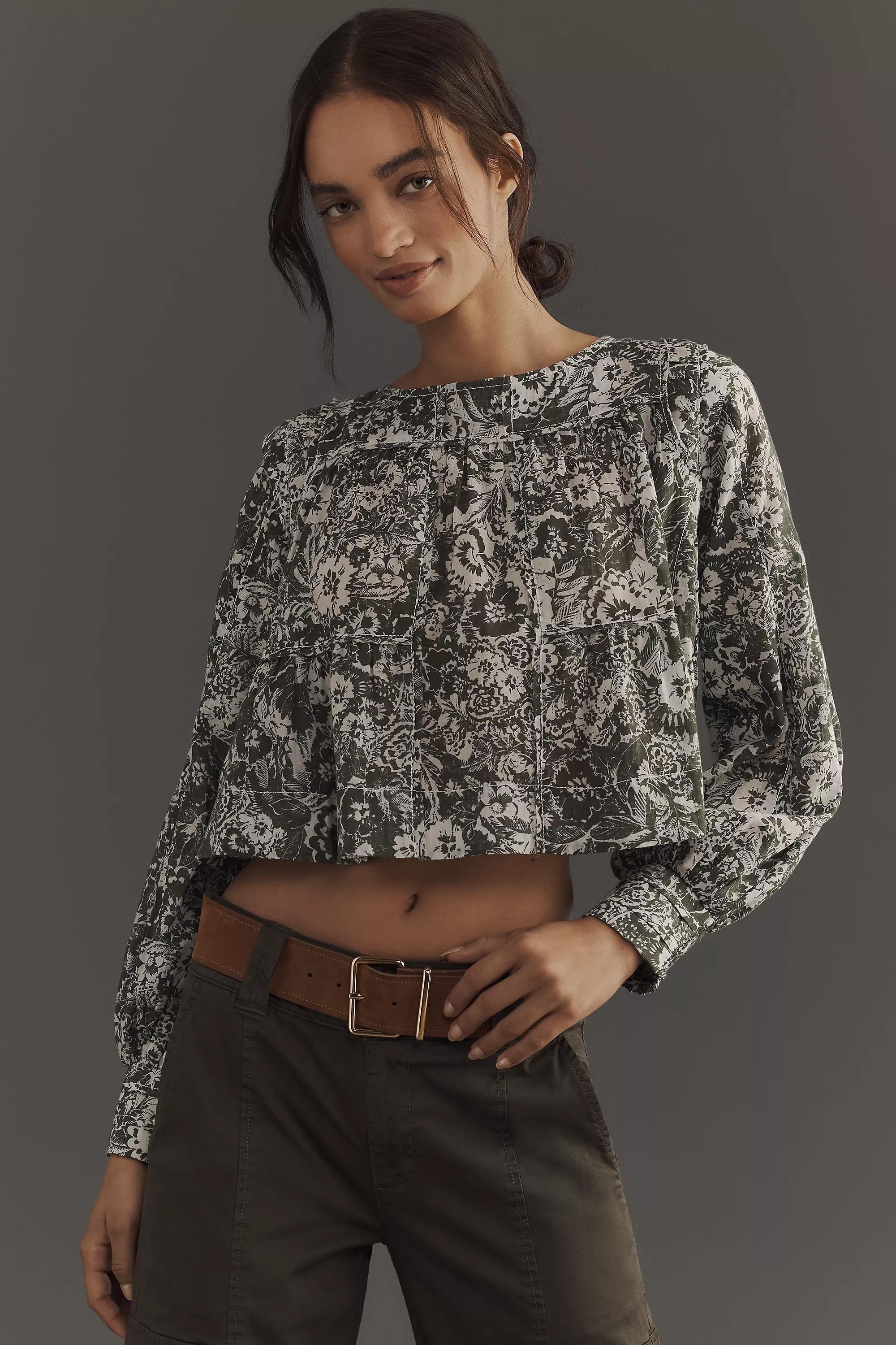 Anthropologie Ethnic Print Blouse, Green, , large image number 0