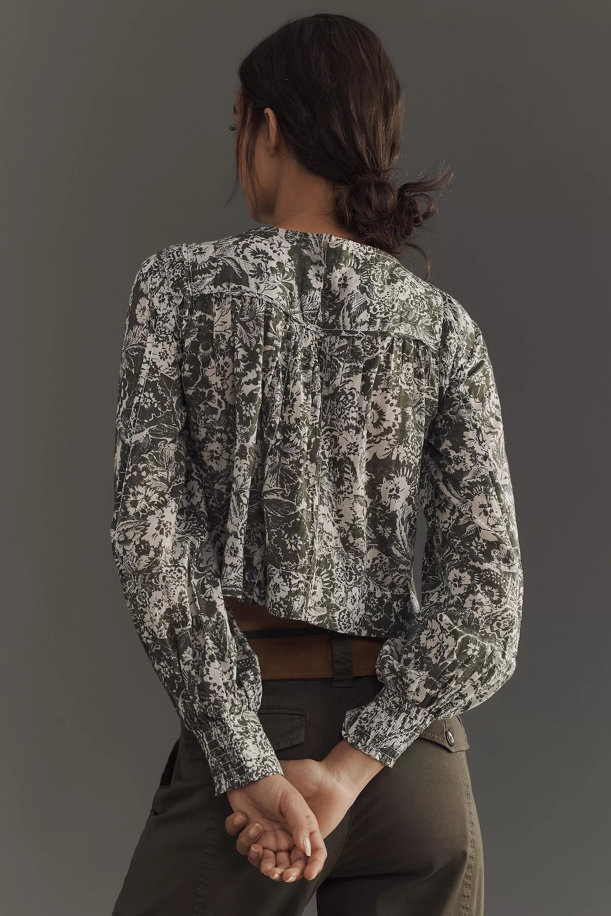 Anthropologie Ethnic Print Blouse, Green, , large image number 1