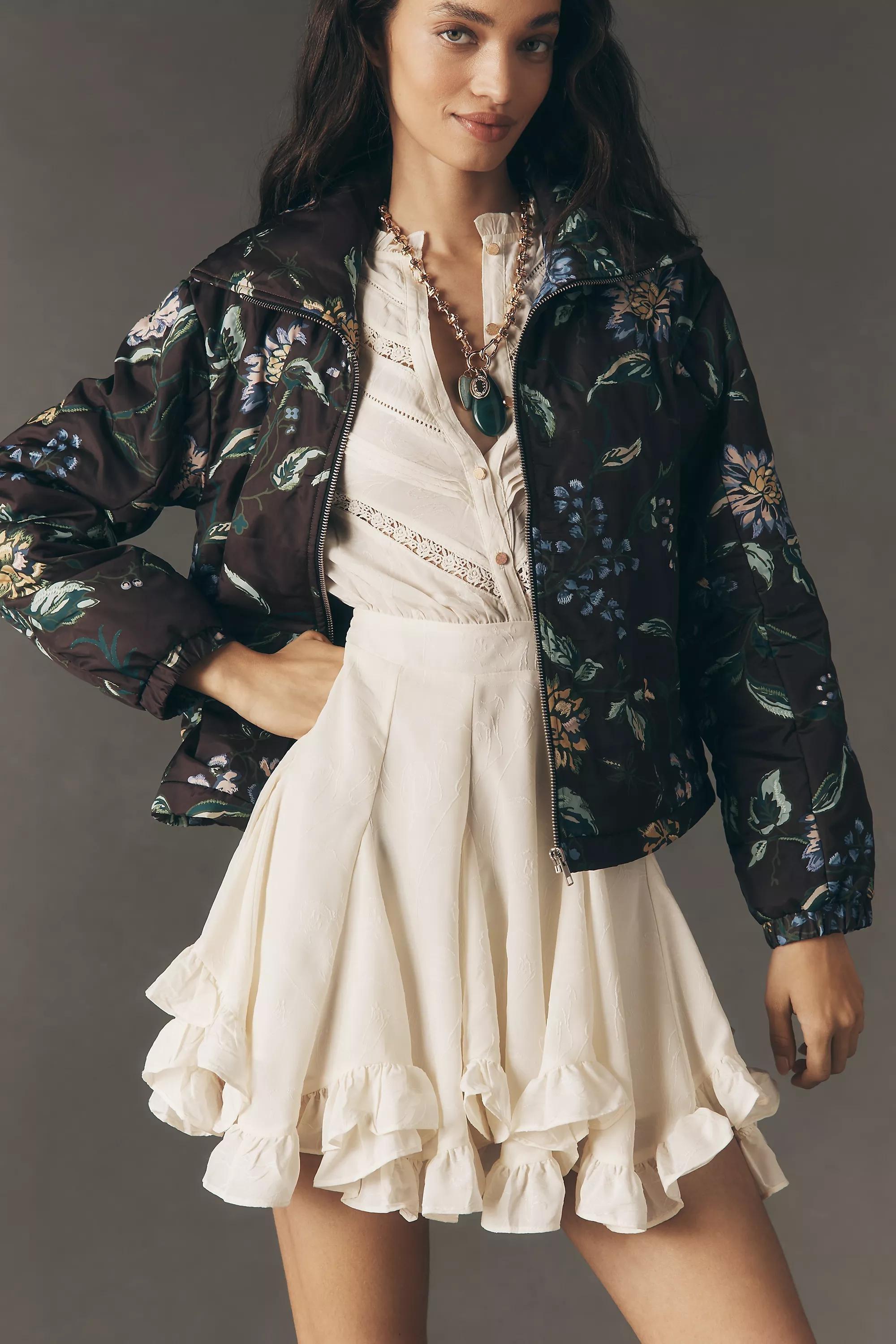 The Dahlia Floral Bomber Jacket, Brown, A501_0524, large image number 0