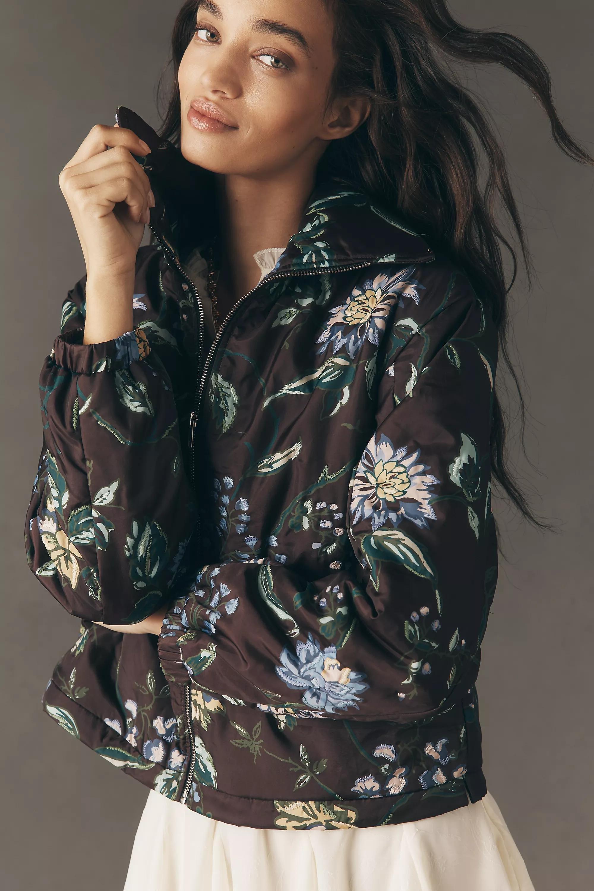 The Dahlia Floral Bomber Jacket, Brown, A501_0524, large image number 1