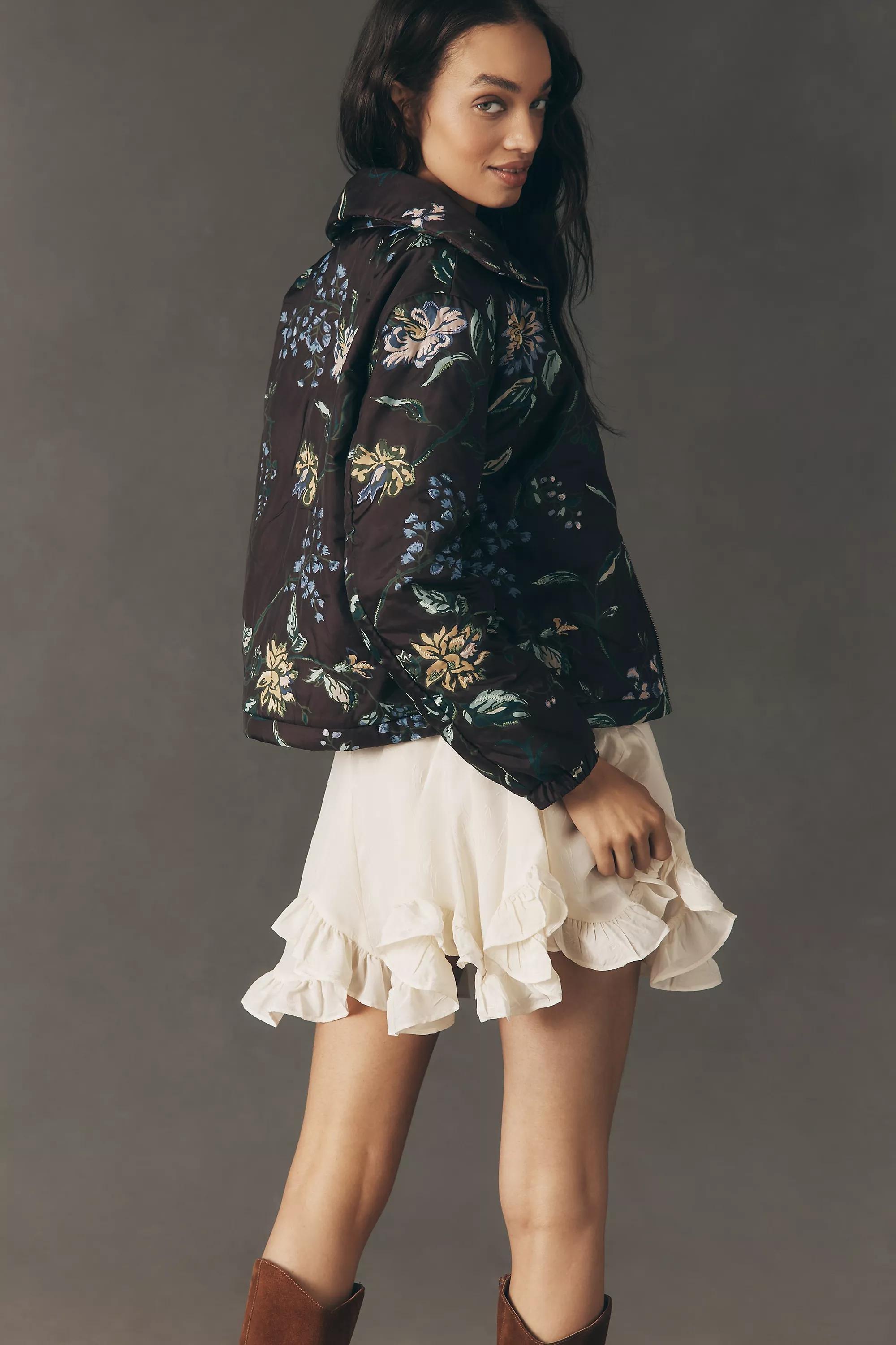 The Dahlia Floral Bomber Jacket, Brown, A501_0524, large image number 3