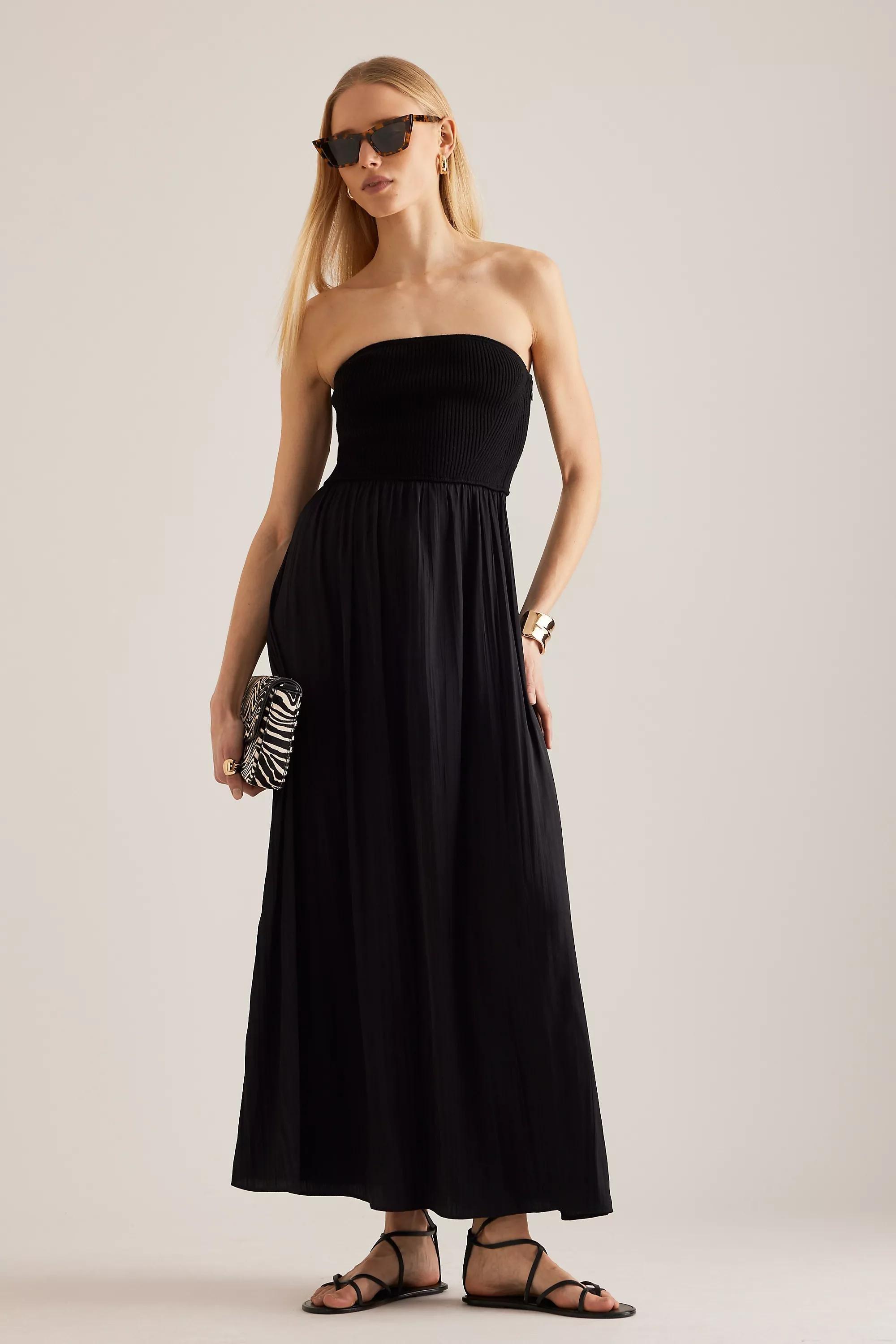 Anthropologie Ribbed Strapless Maxi Dress, Black, , large image number 0