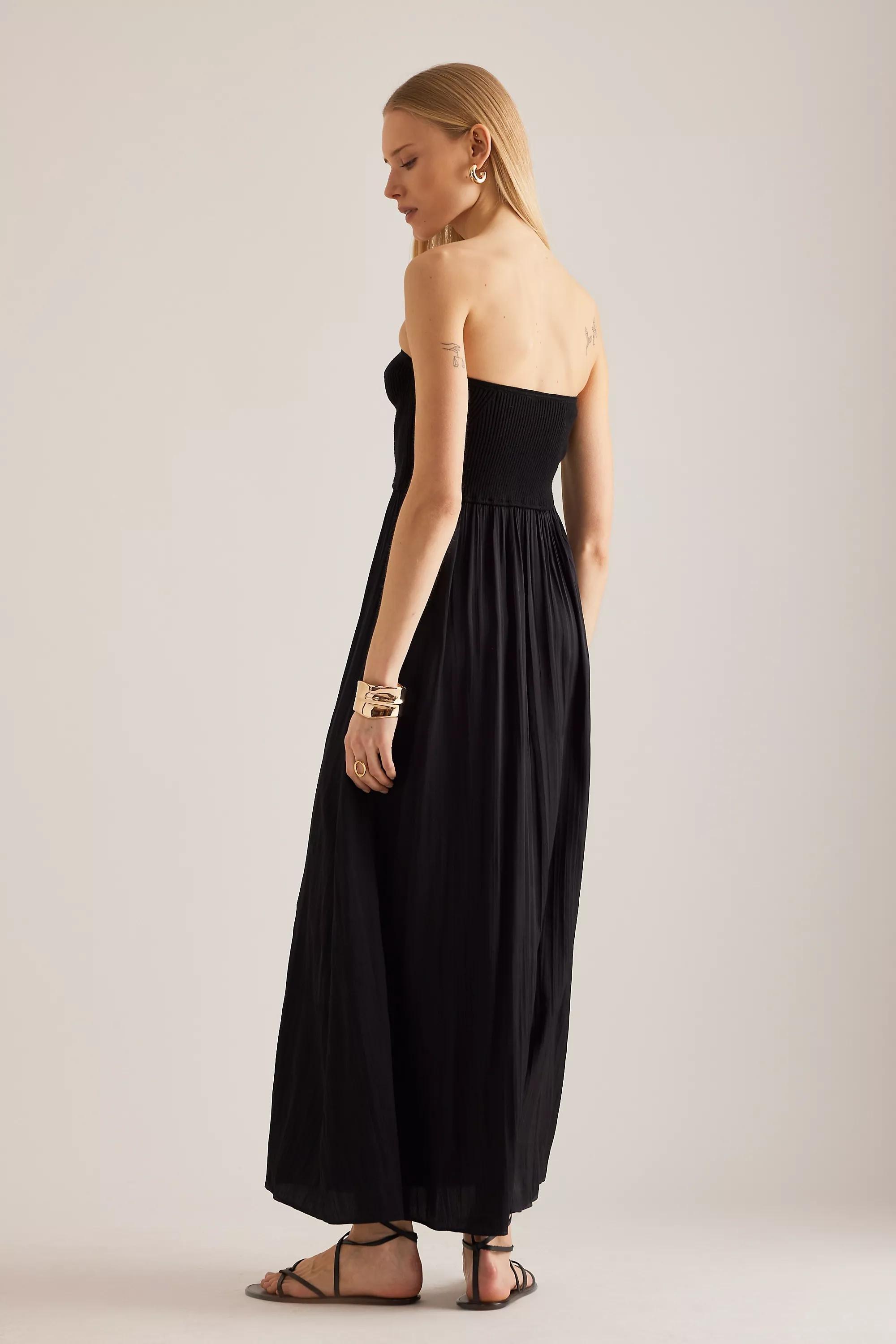 Anthropologie Ribbed Strapless Maxi Dress, Black, , large image number 1