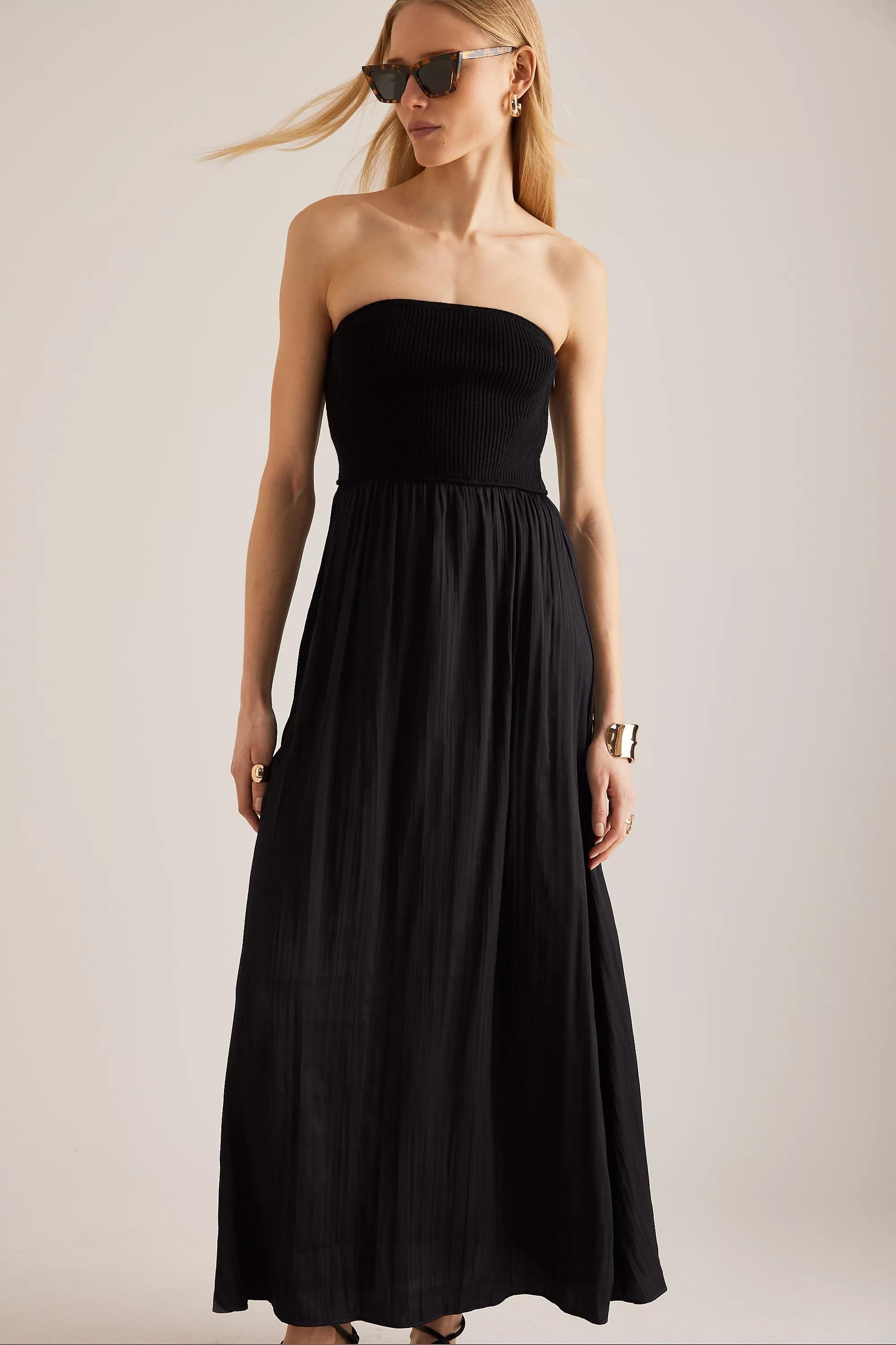 Anthropologie Ribbed Strapless Maxi Dress, Black, , large image number 3