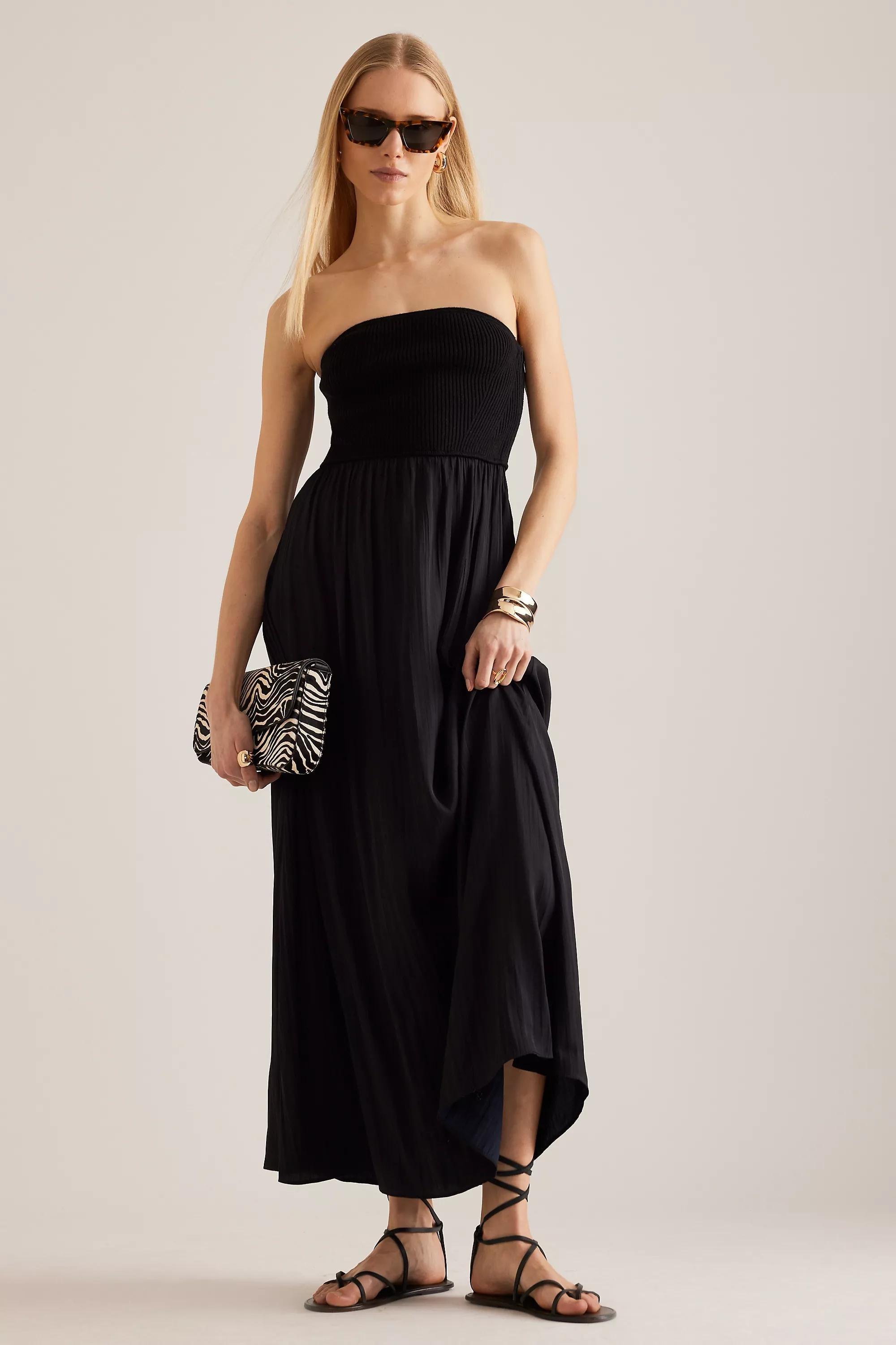 Anthropologie Ribbed Strapless Maxi Dress, Black, , large image number 4