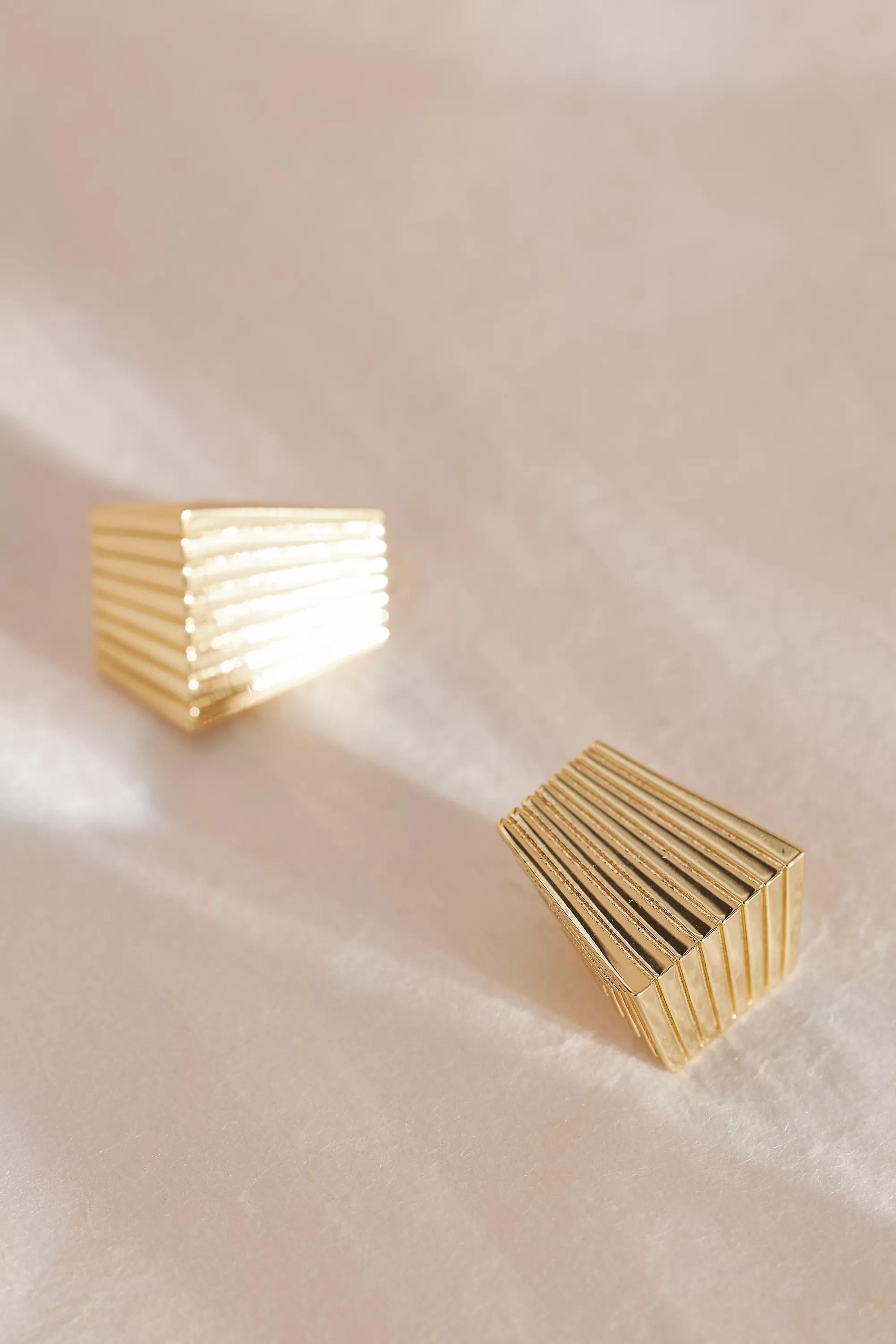 Anthropologie Textured Angular Post Earrings, Gold, A501_0070, large image number 1