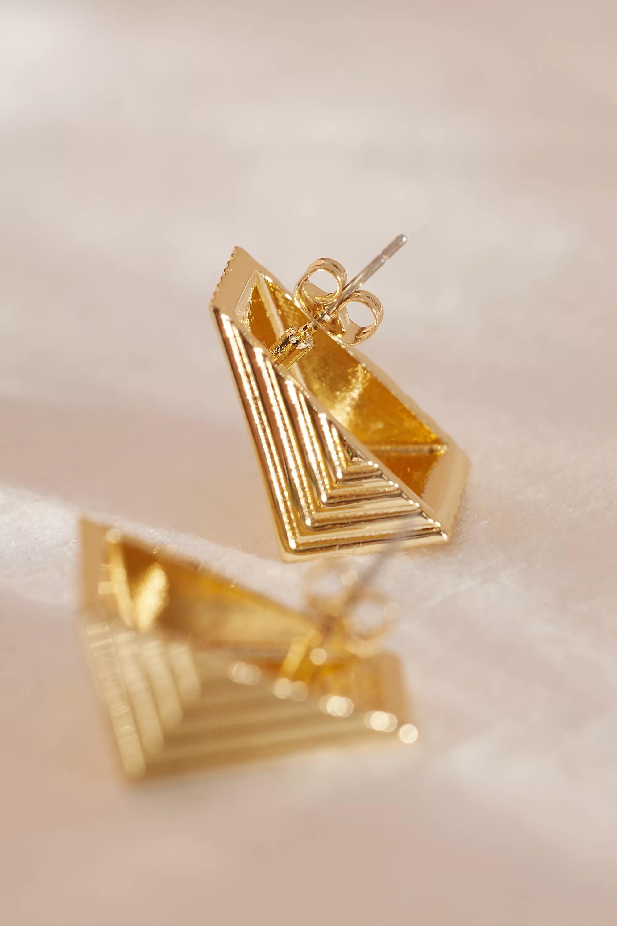 Anthropologie Textured Angular Post Earrings, Gold, A501_0070, large image number 4