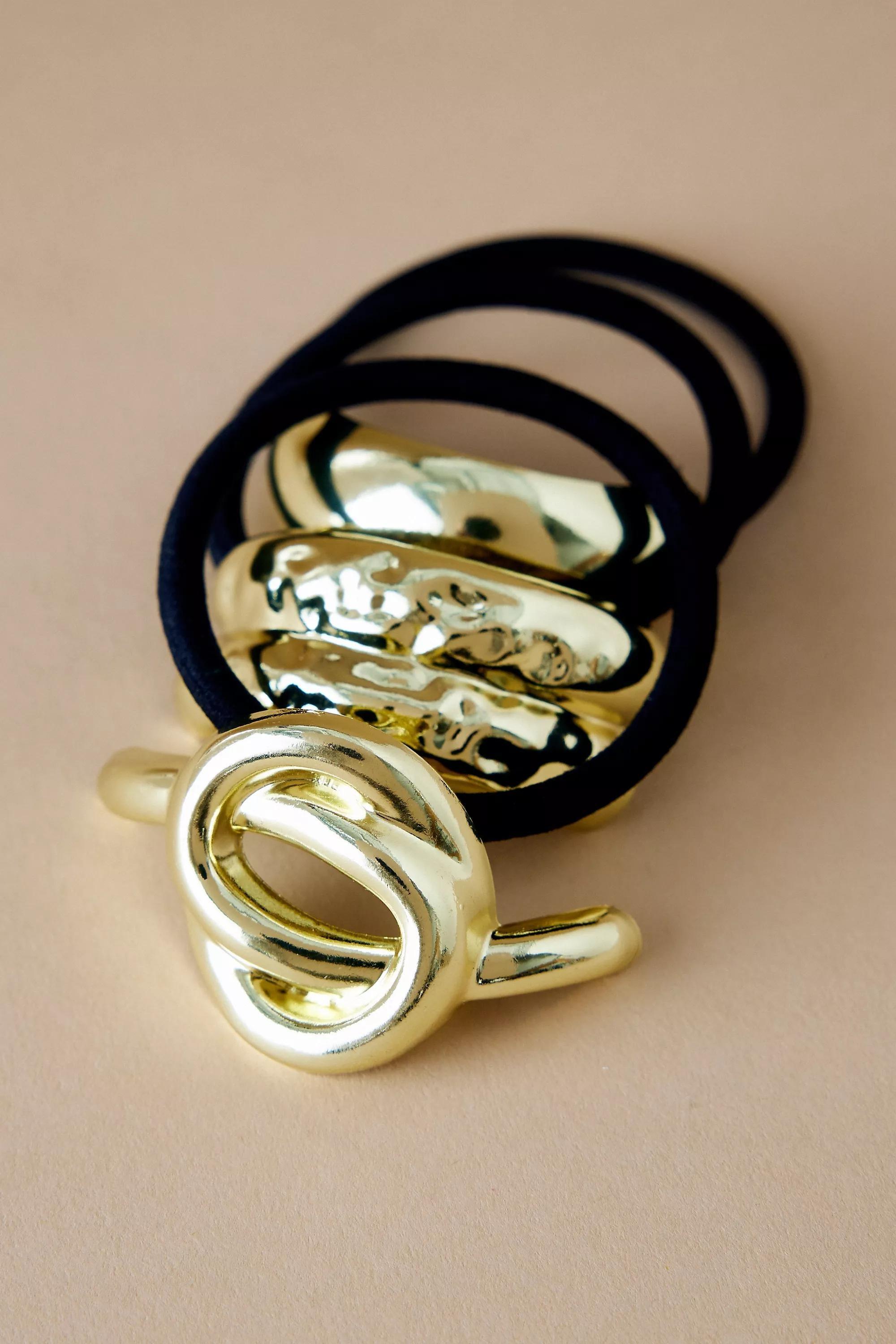 Metal Hair Ties, Set Of 3, Gold, A501_0070, large image number 1