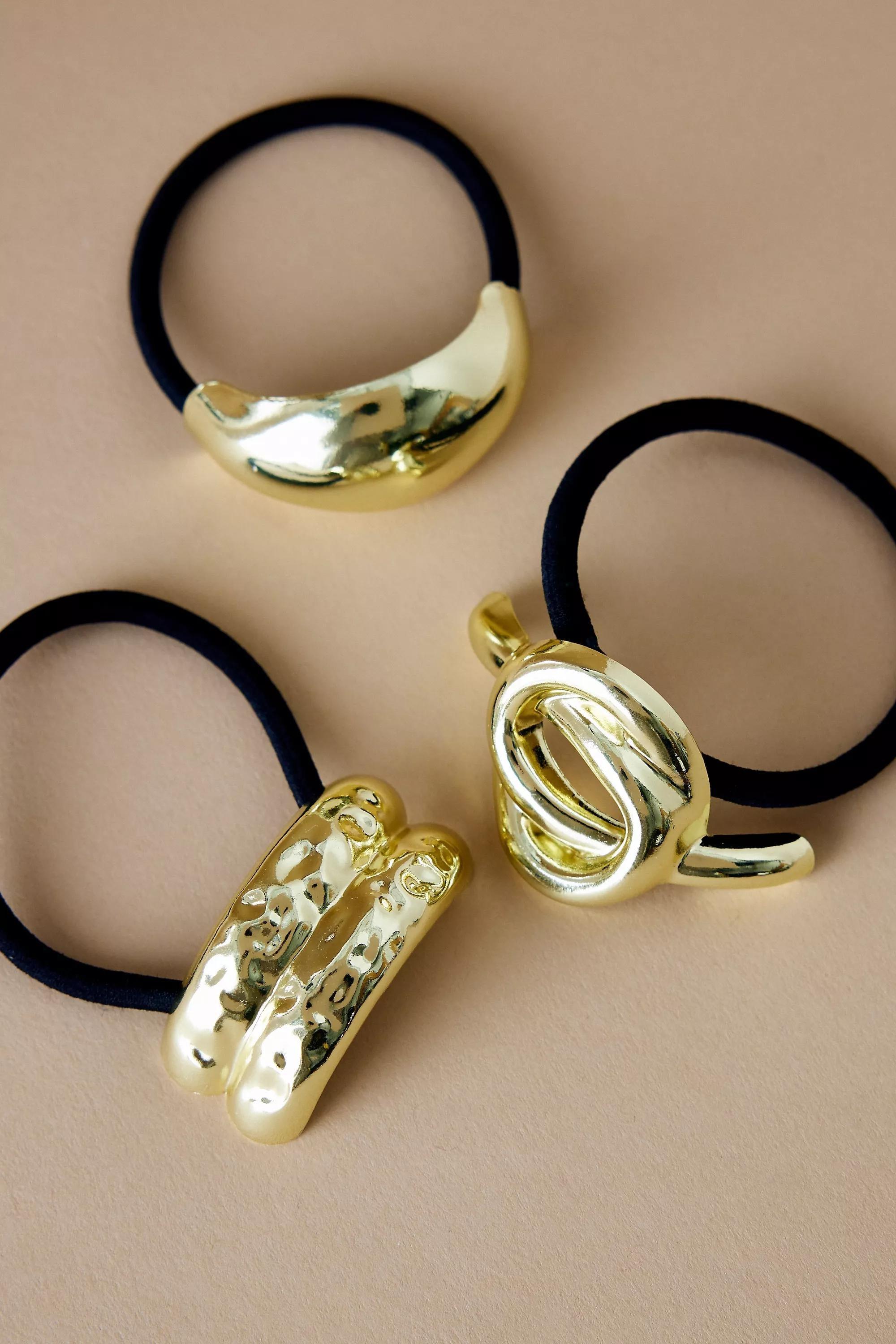 Metal Hair Ties, Set Of 3, Gold, A501_0070, large image number 3