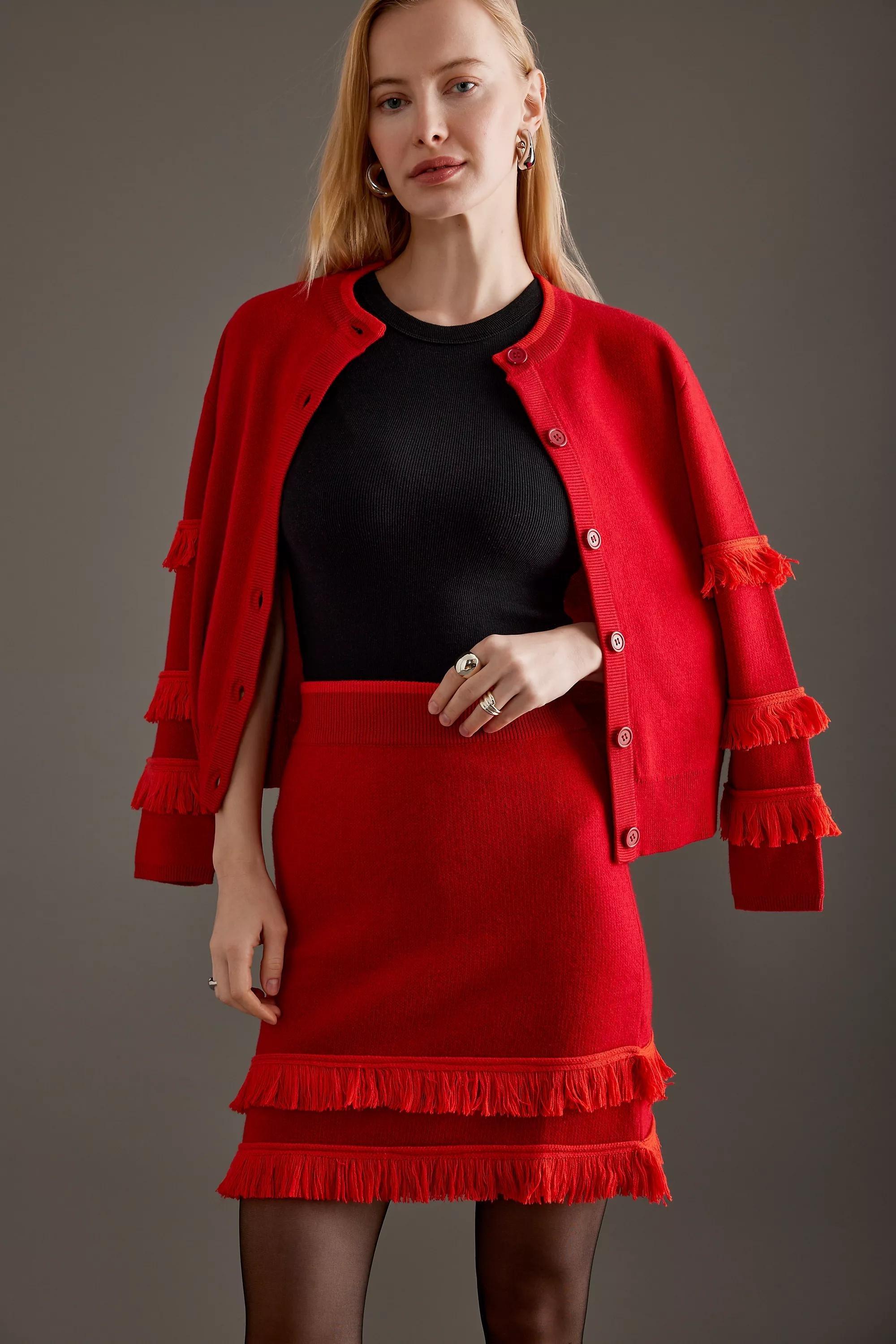 Anthropologie Fringes Ruffle Party Mini, Red, , medium