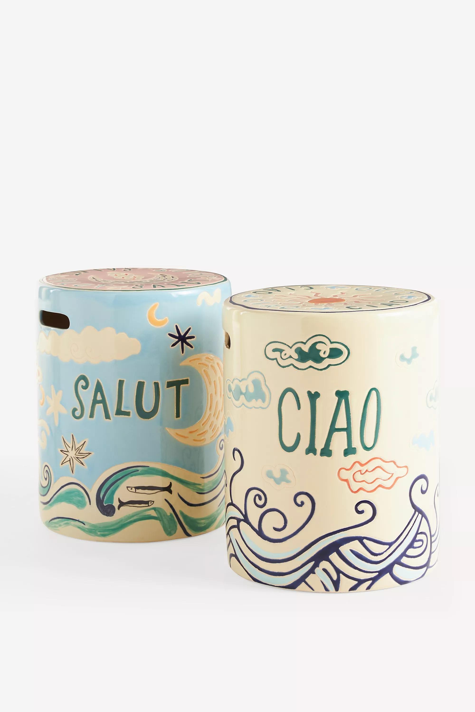 Festa Outdoor Ceramic Stool, Blue, , medium