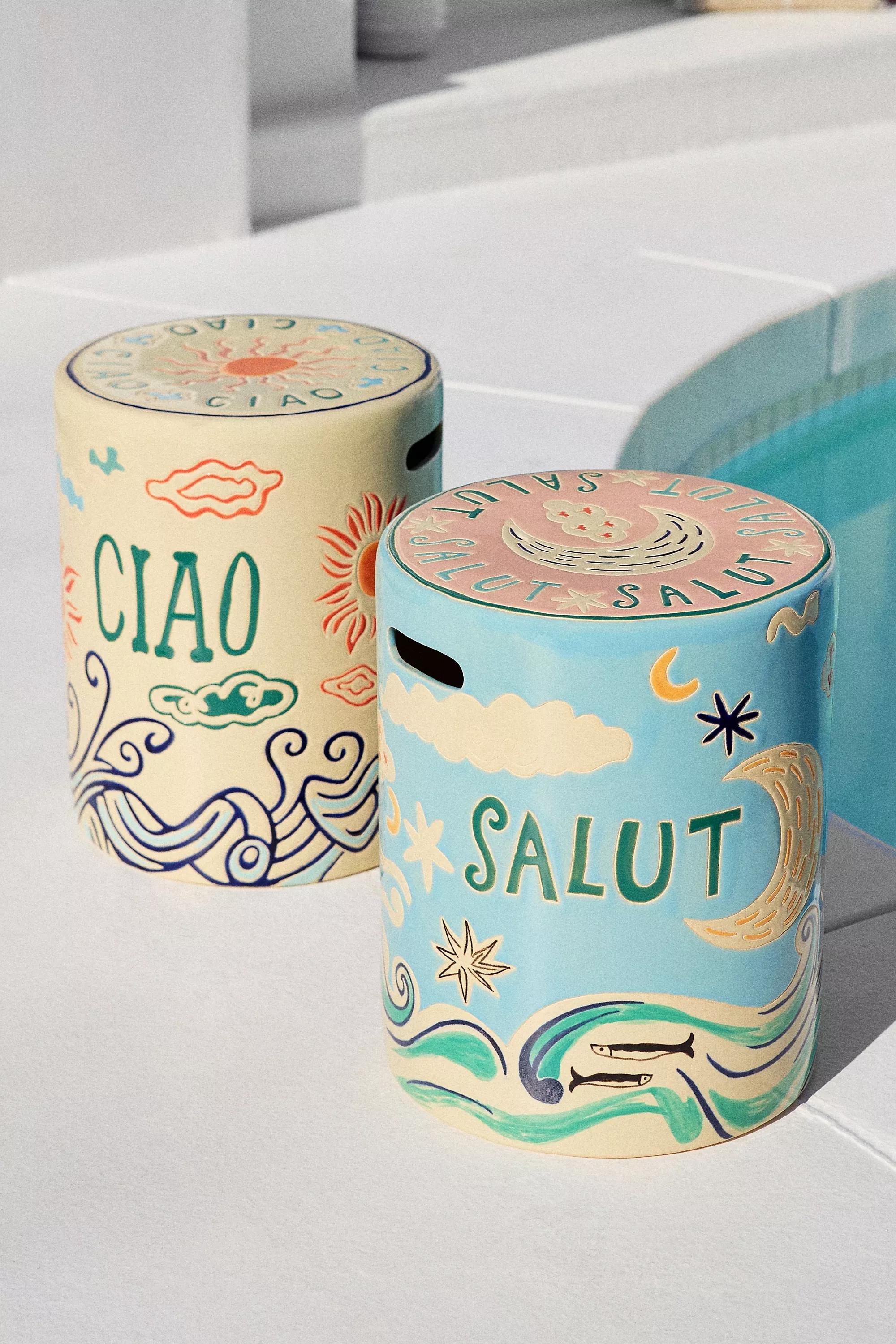 Festa Outdoor Ceramic Stool, Blue, A501_0048, large image number 1