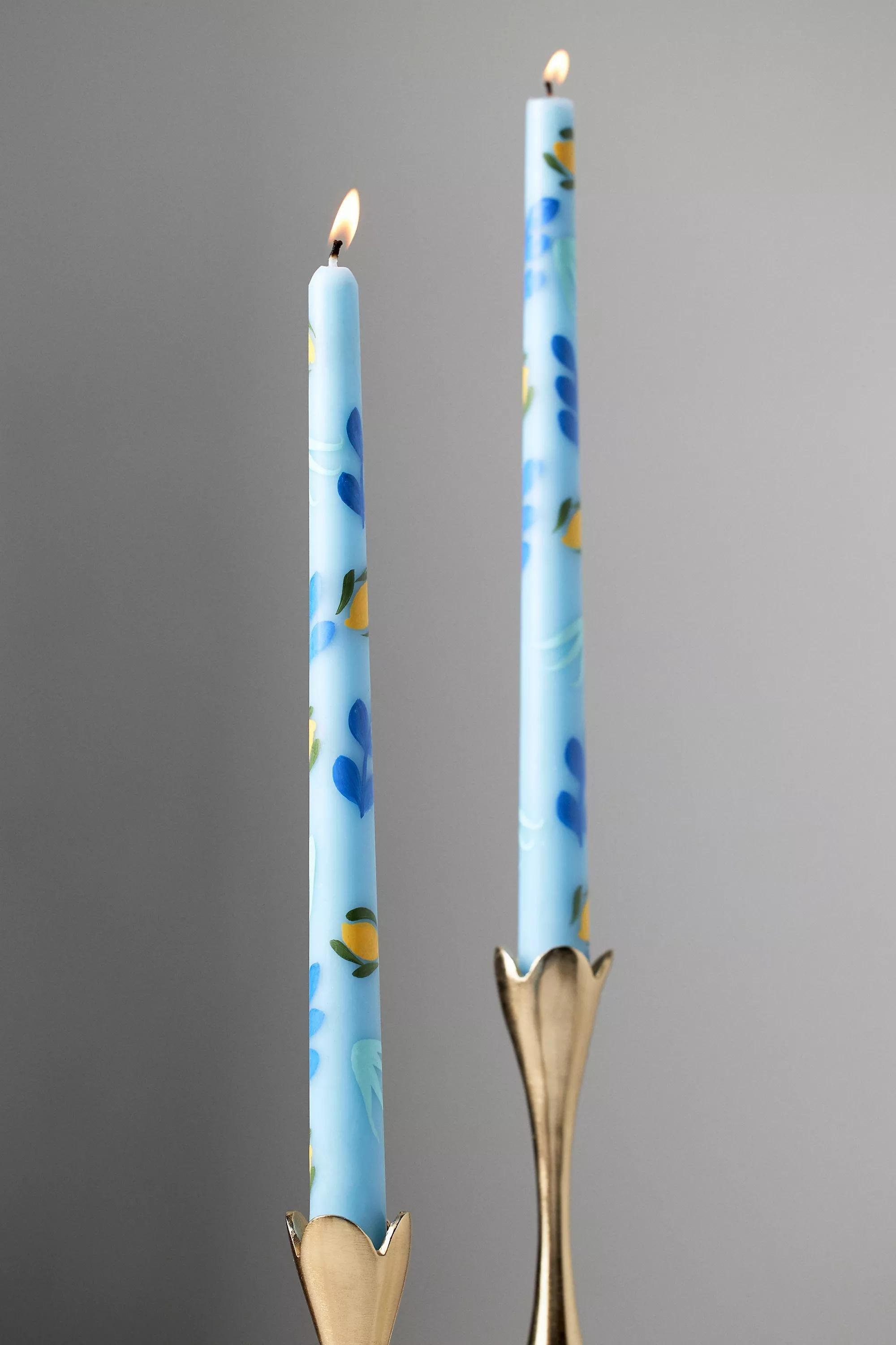 Dimitria Hand painted Taper Candles, Set Of 2, Blue, A501_0040, medium