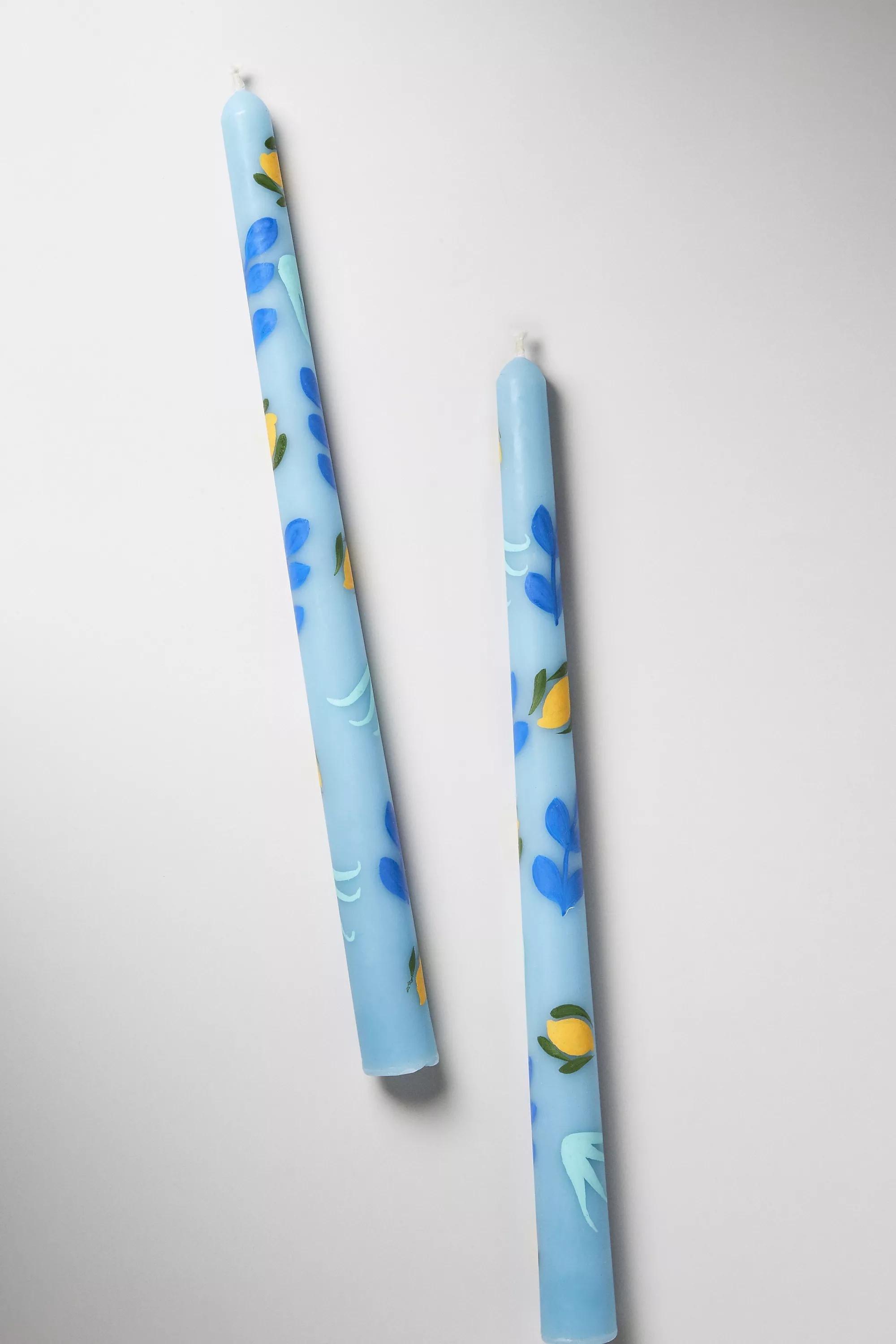 Dimitria Hand painted Taper Candles, Set Of 2, Blue, A501_0040, medium