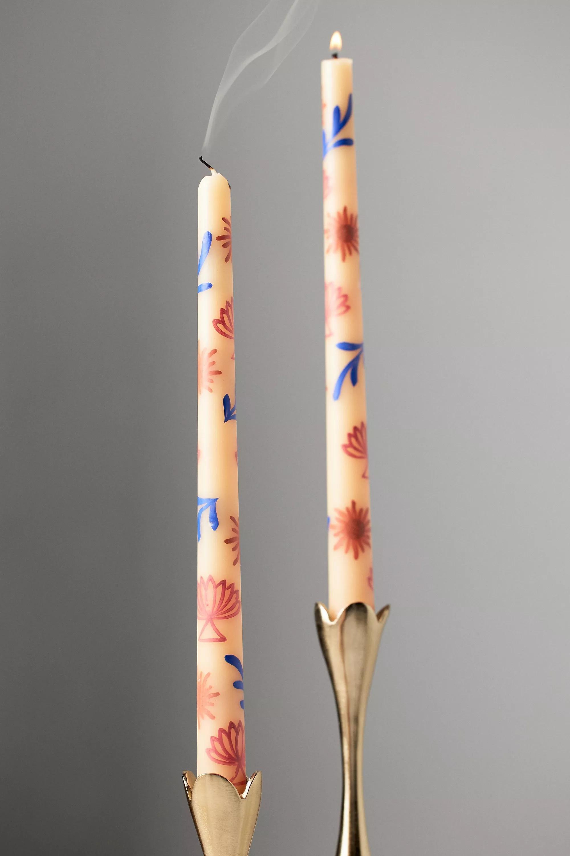 Dimitria Hand painted Taper Candles, Set Of 2, Orange, A501_0067, medium