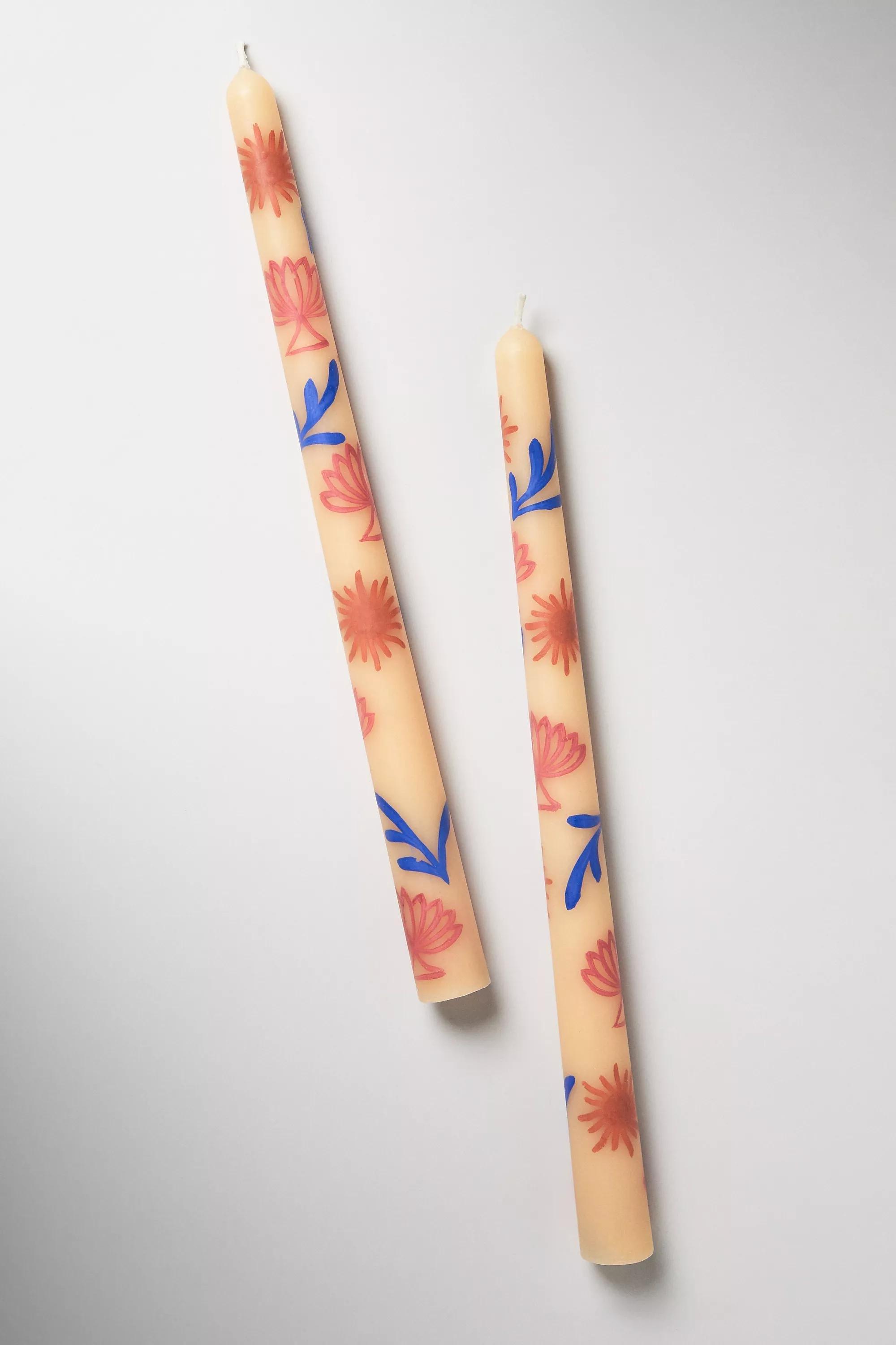 Dimitria Hand painted Taper Candles, Set Of 2, Orange, A501_0067, medium