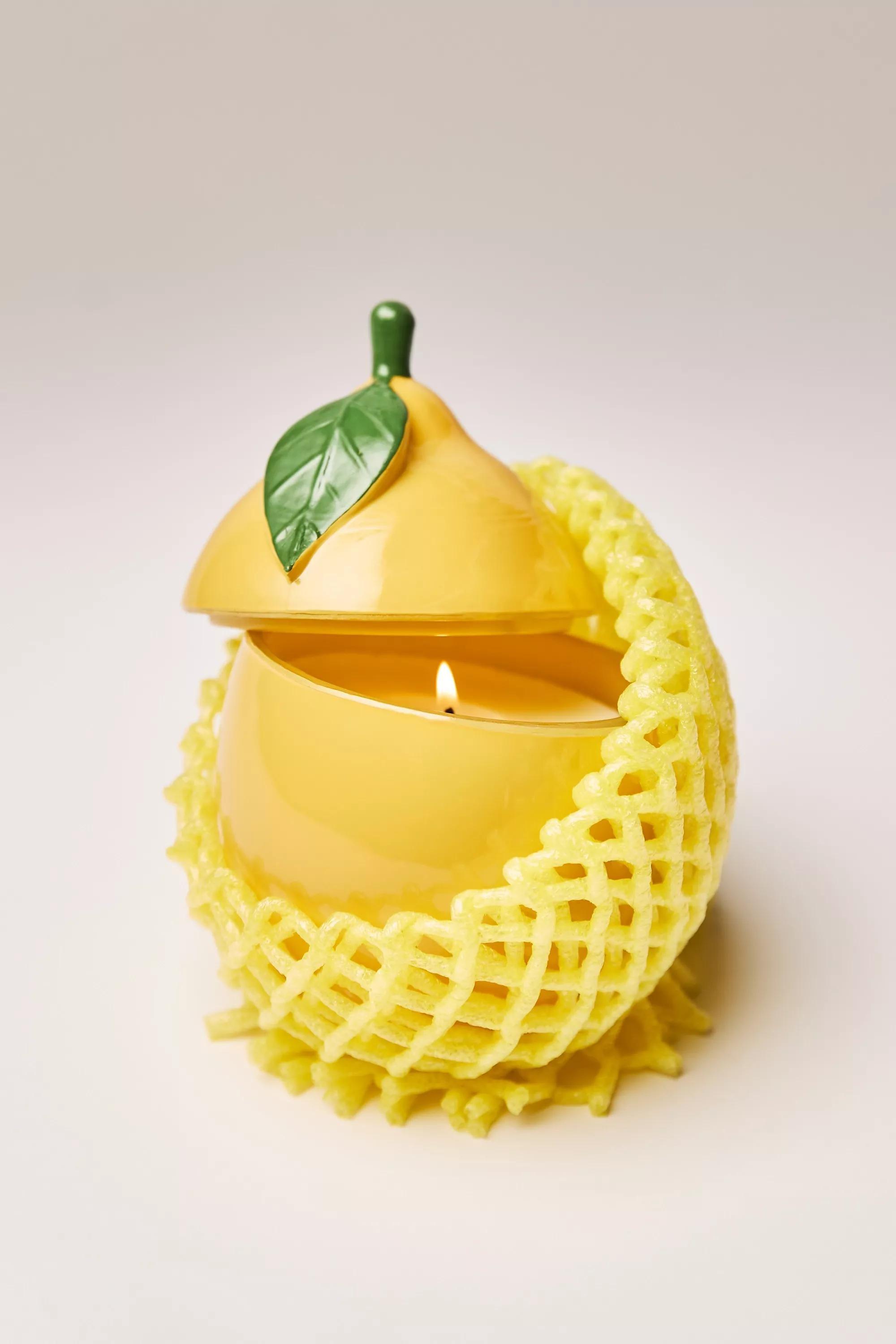 Strawberry- Shaped Fruity Glass Candle, Yellow, A501_0270, large image number 1